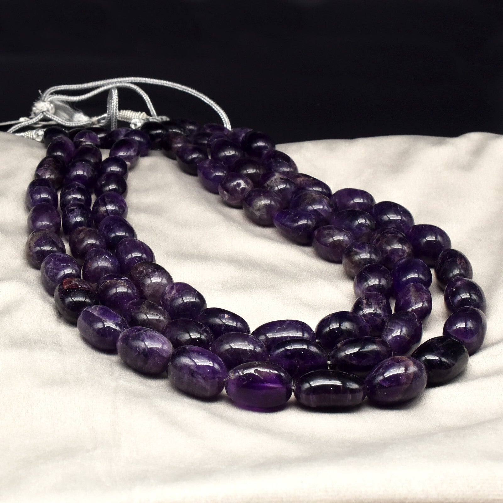 Natural Amethyst Oval Beads 2405ct Purple Gemstone Fashion Necklace