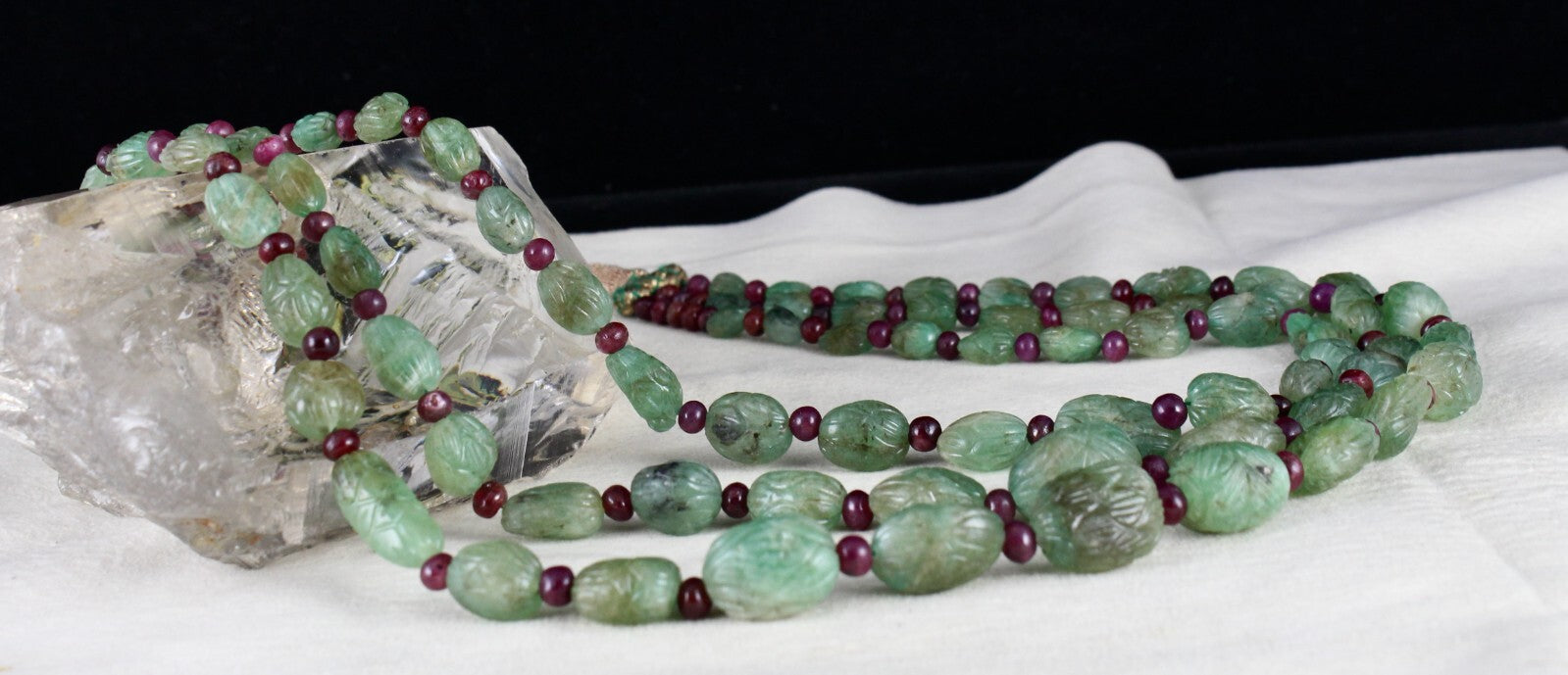 Certified Antique Natural Emerald Ruby 632 Cts Beaded Carved Drill Necklace
