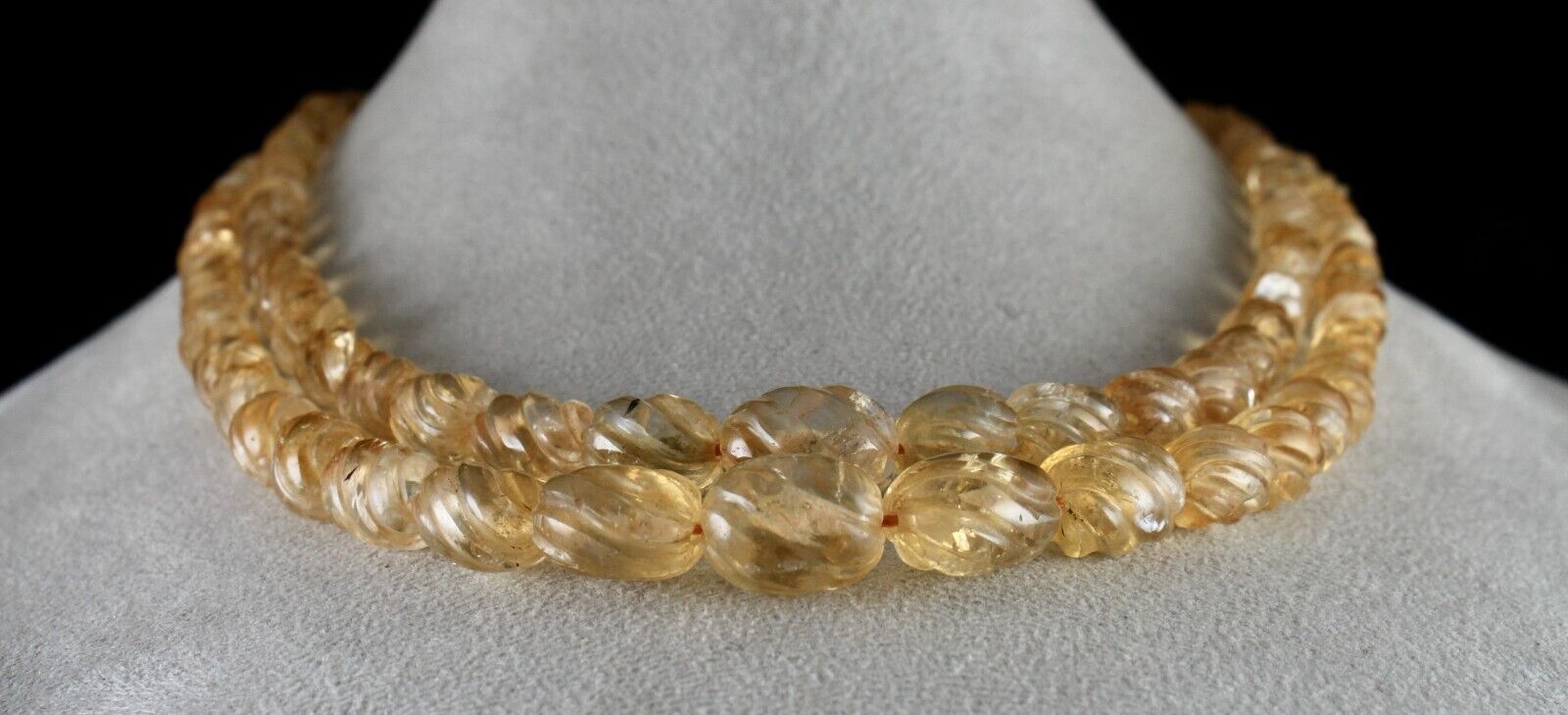 Natural Citrine Beads Carved Oval 2 L 587 Ct Yellow Gemstone Vintage Necklace