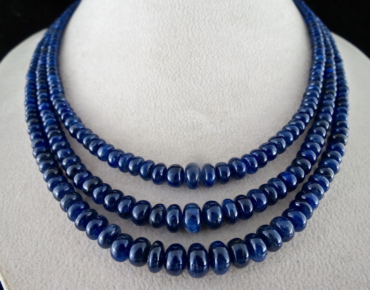 NATURAL OLD MINES BLUE SAPPHIRE BEADS ROUND 3 LINE 461 CARATS GEMSTONE NECKLACE