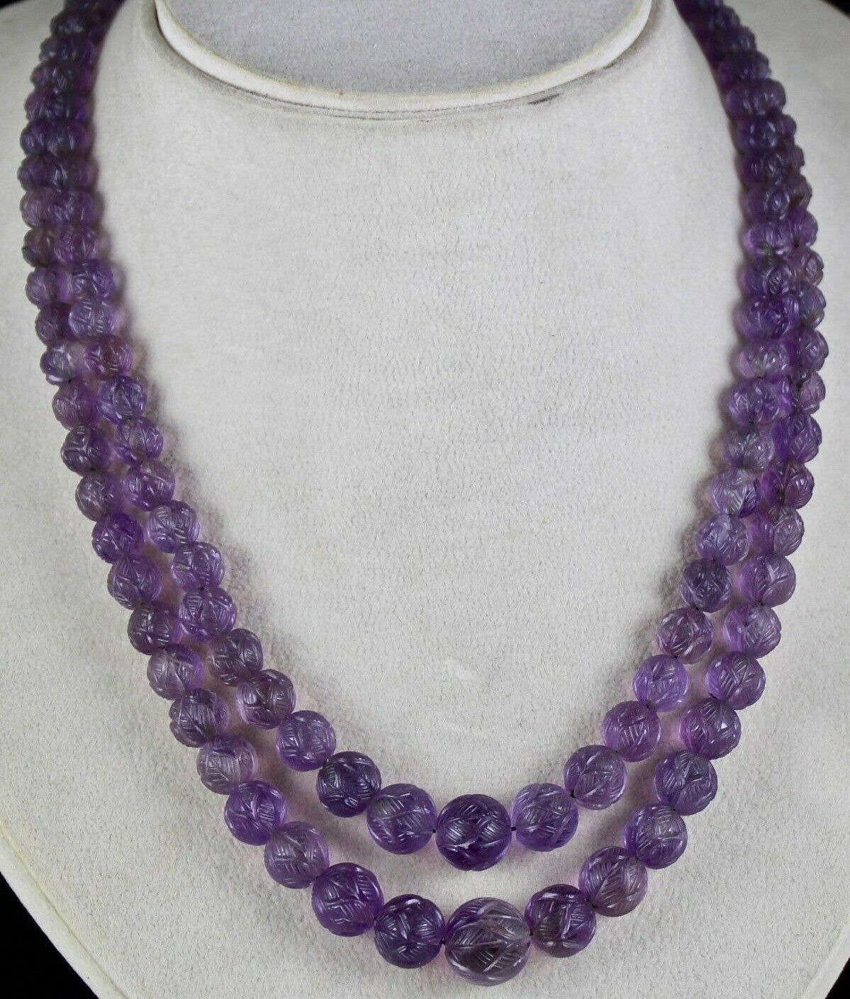 Natural Amethyst 459 Ct Engraved Round Beads Antique Purple Necklace