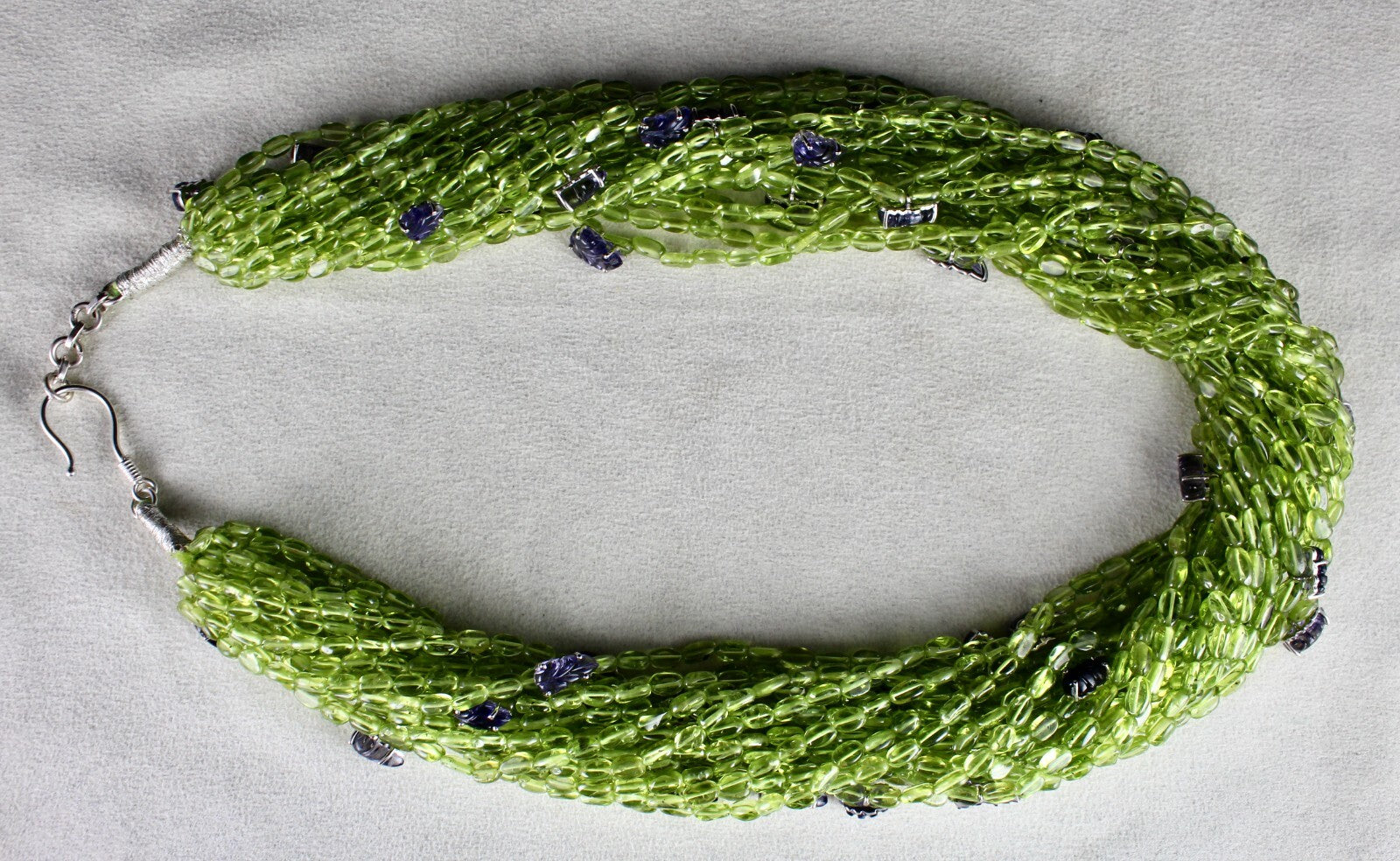 Certified Designer Natural Peridot 972ct Iolite Leaf Sterling Silver Necklace