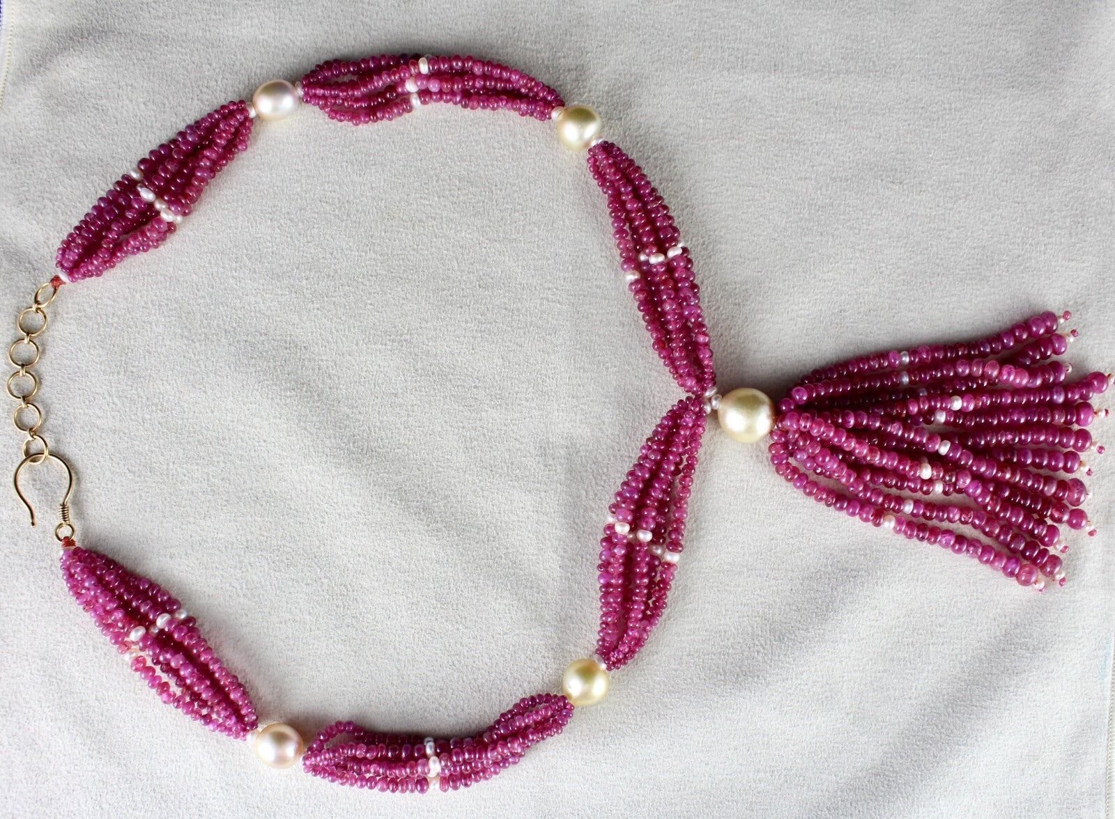 Certified Natural Burmese Ruby 617ct Gold Pearl Beads Necklace For Wedding Women