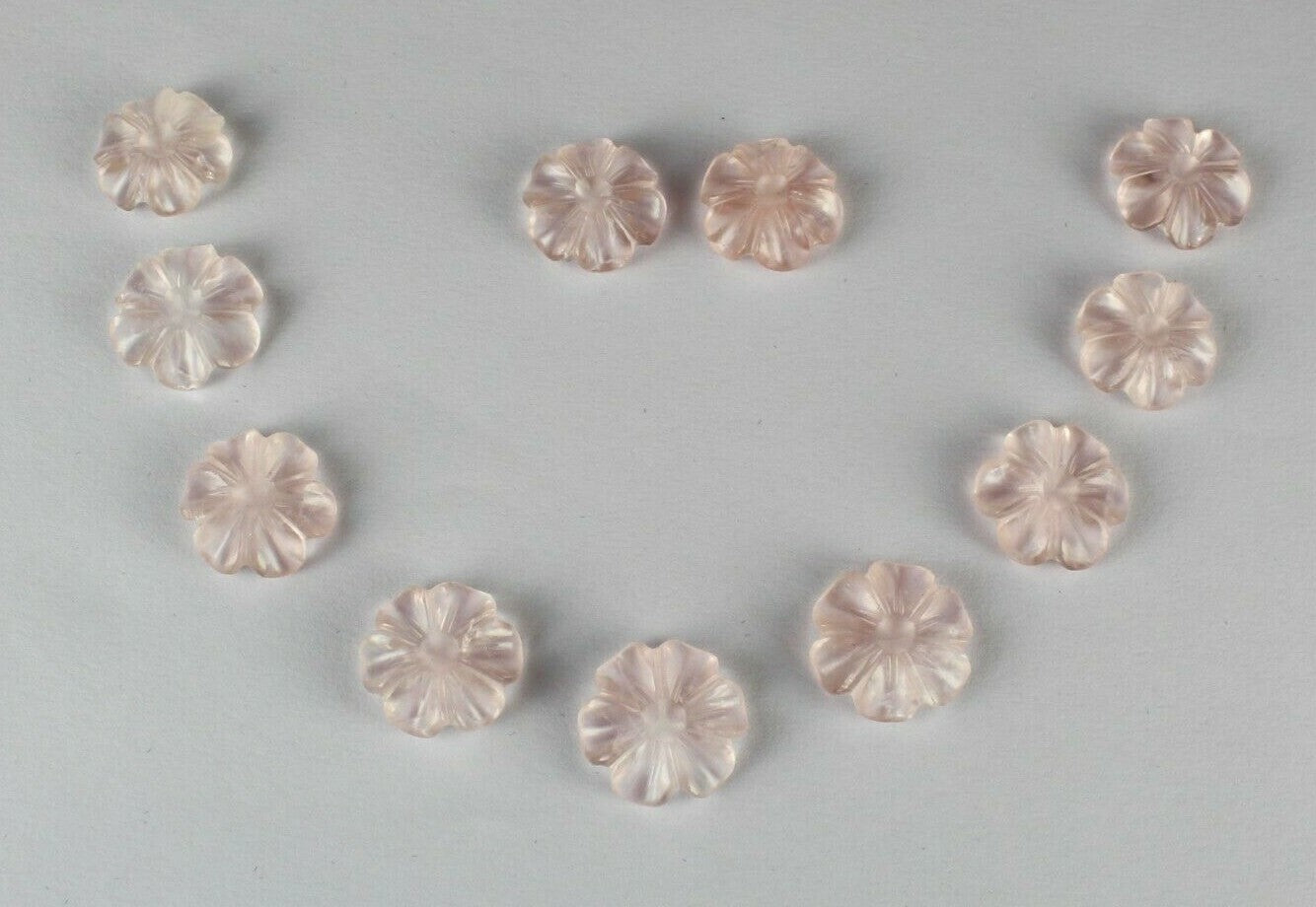 11 Pcs Natural Rose Quartz Carved Flower Gemstone Set 97.35 Cts For Designing