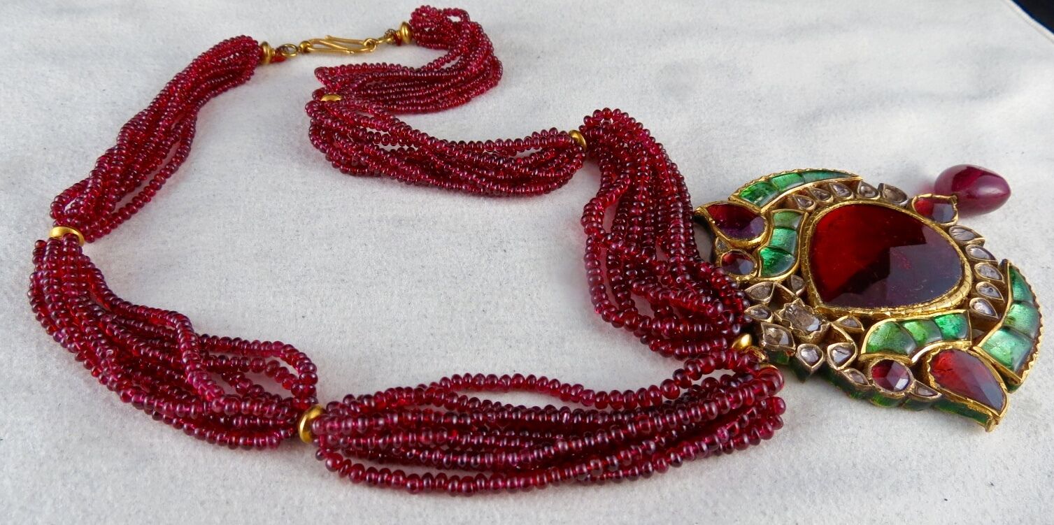 FINEST COLOUR STONE DIAMOND 22K GOLD KUNDAN MEENA JADAU SPINEL BEADS NECKLACE 