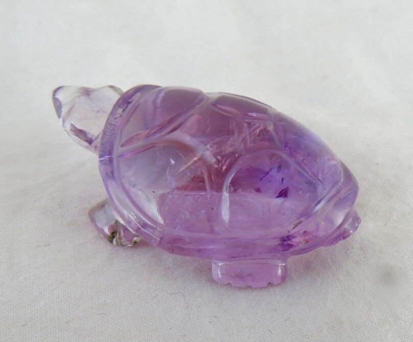 Big Natural Brazilian Amethyst Tortoise Carved 80 Ct Gemstone Statue Home Decor