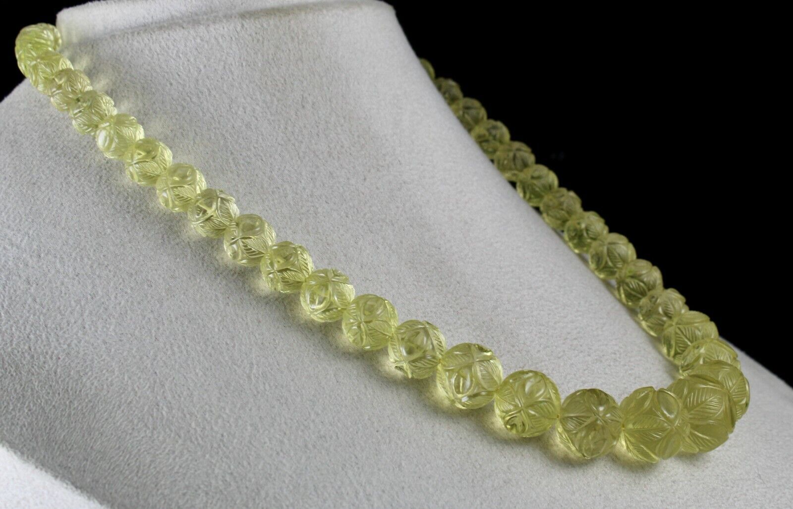 UNIQUE NATURAL LEMON QUARTZ BEADS CARVED 496 CTS SEMI PRECIOUS GEMSTONE NECKLACE