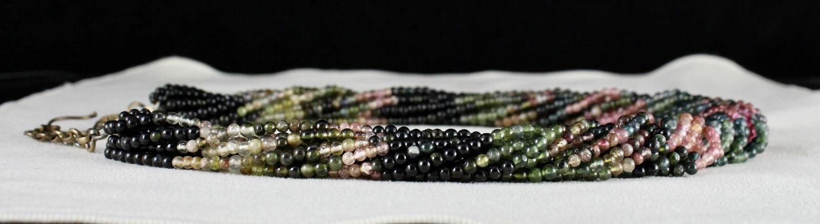 Natural Multi Tourmaline 575 Ct Beads Necklace Sterling Silver For Women
