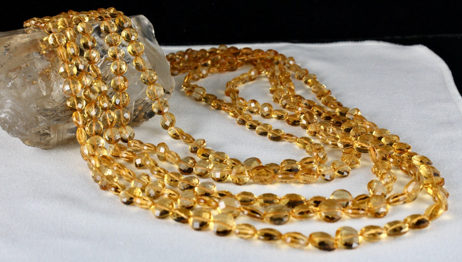 Certified Natural Yellow Citrine 626 Ct Faceted Coin Gemstone Necklace