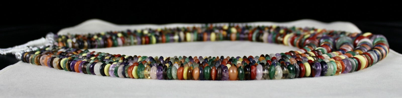 Old Natural Multi Semi Precious Beads 1897 Ct Gemstone Button Necklace 5 Line