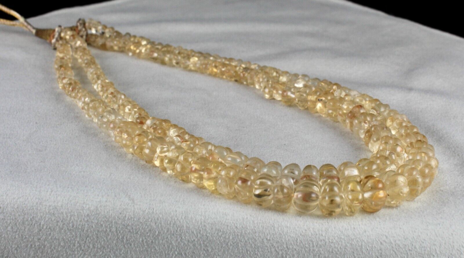 Natural Yellow Citrine Beads Carved Round 2 L 558 Ct Gemstone Vintage Necklace