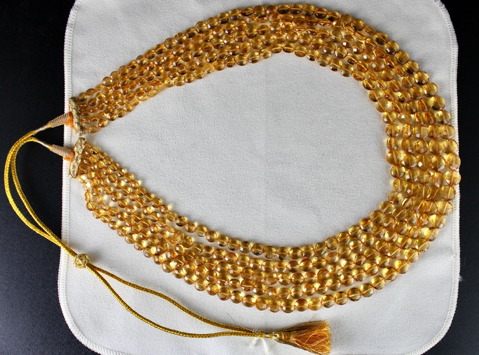 Certified Natural Yellow Citrine 752 Ct Faceted Coin Beads Necklace Women