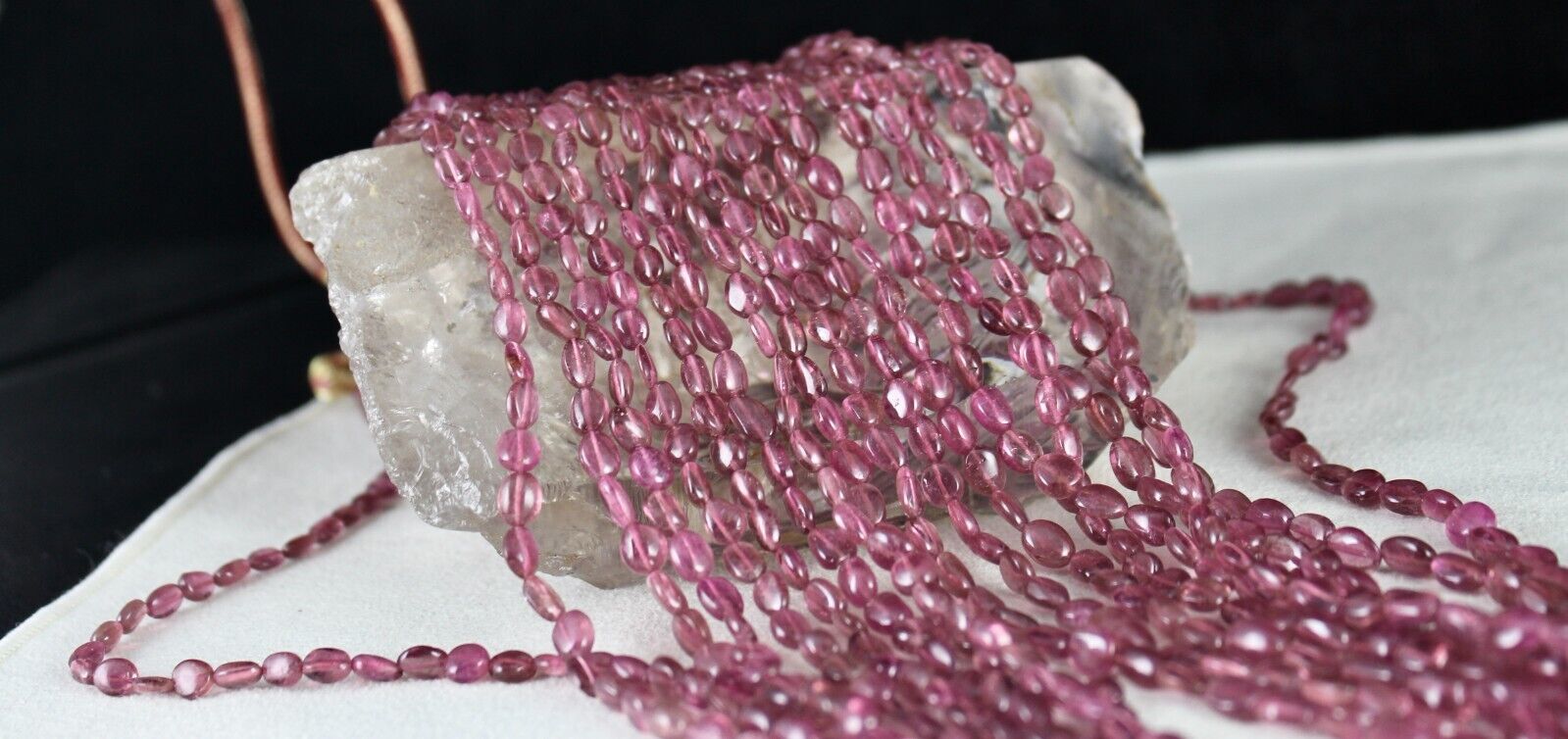 NATURAL PINK TOURMALINE BEADS CABOCHON 9 L 580 CT GEMSTONE STATEMENT NECKLACE