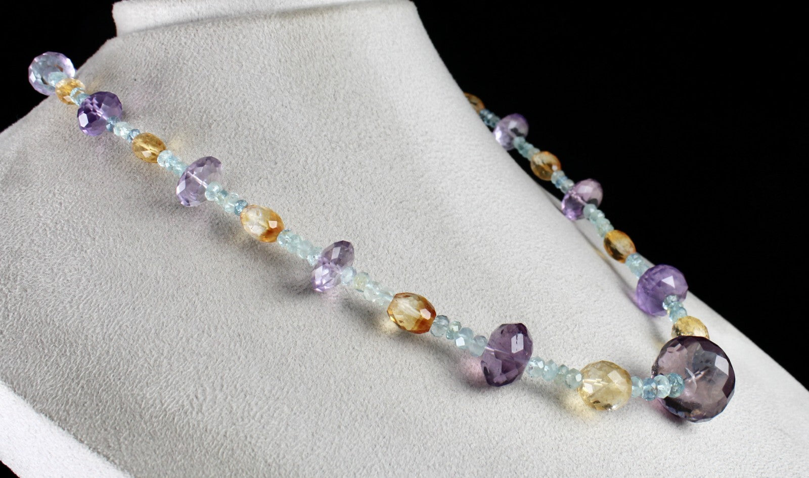 Natural Aquamarine 311 Ct Citrine Amethyst Beaded Designer Gemstone Necklace