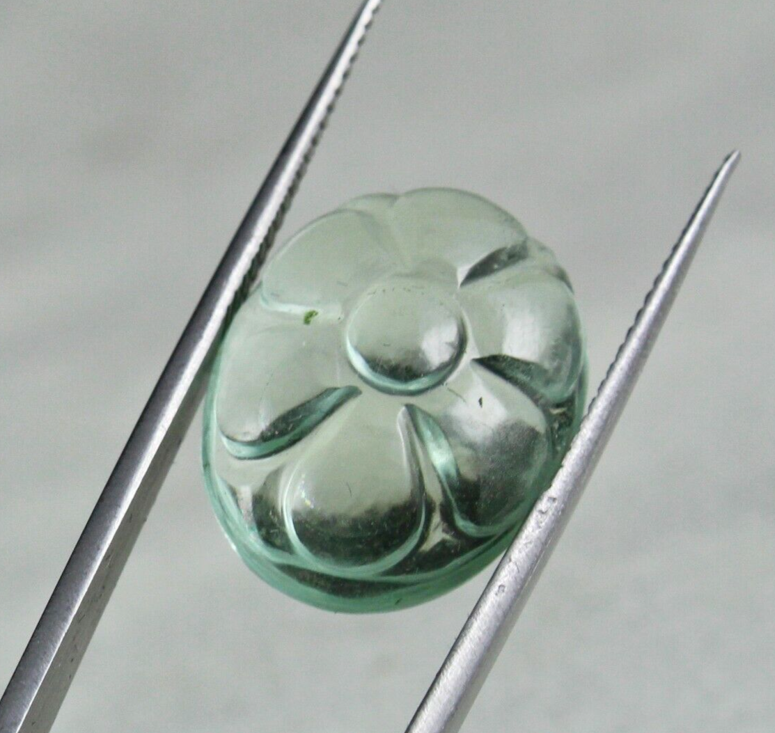 Green Aquamarine Carved Flower Cabochon 14.81 Ct Gemstone Ring Pendant