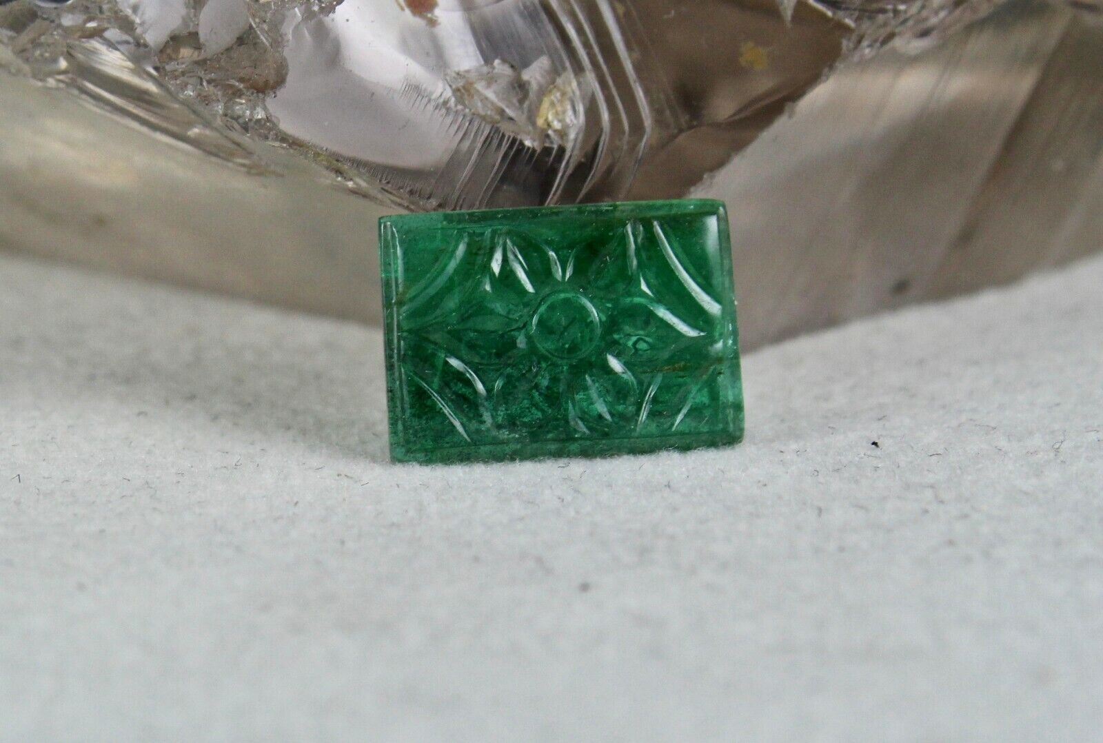 NATURAL ZAMBIA EMERALD RECTANGLE CARVED 3.64 CARATS GEMSTONE FOR RING PENDANT