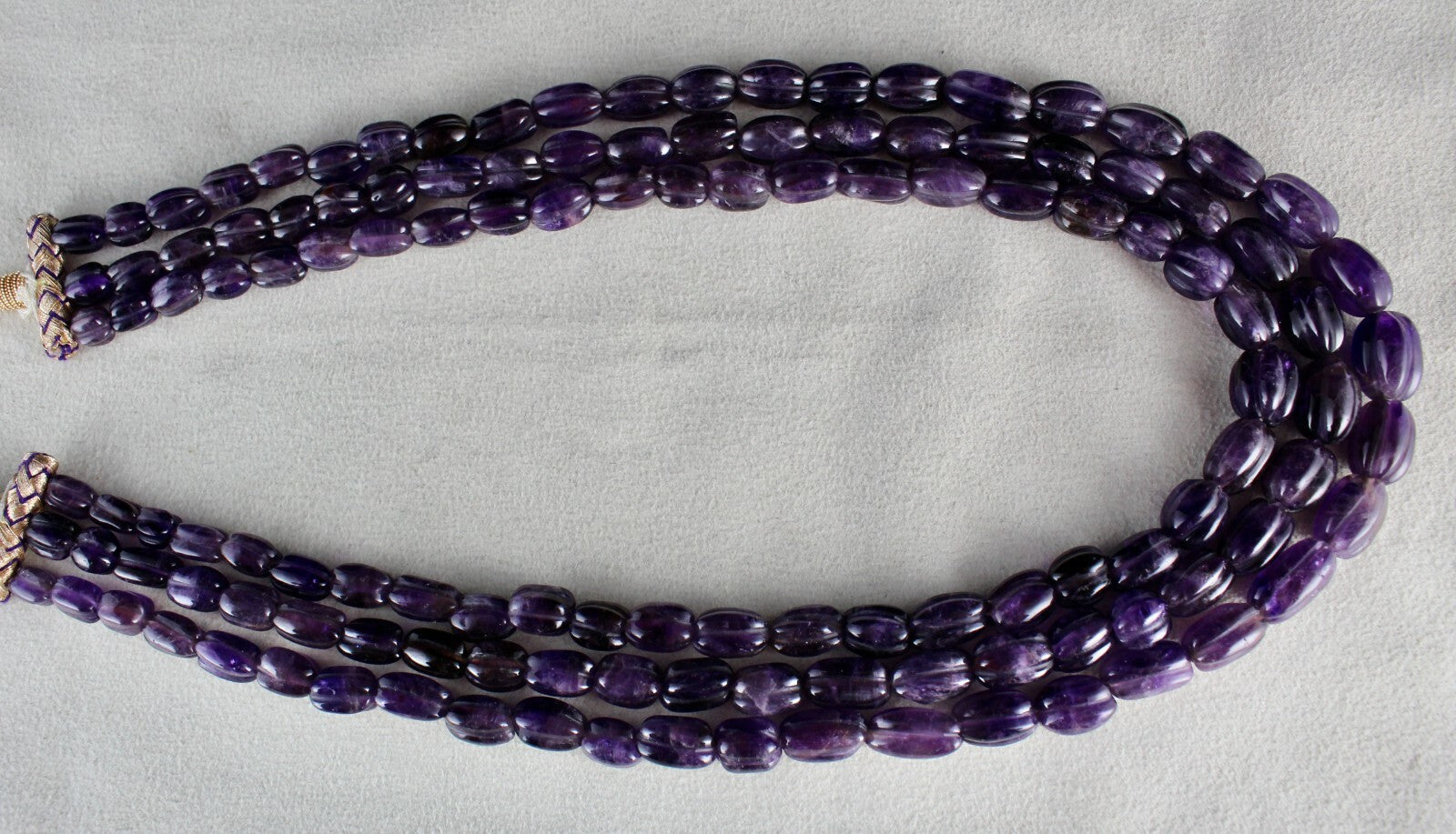 Antique 666 Ct Natural Amethyst Long Carved Purple Gemstone Beads Necklace