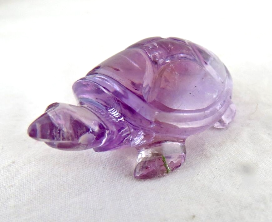 Big Natural Brazilian Amethyst Tortoise Carved 80 Ct Gemstone Statue Home Decor