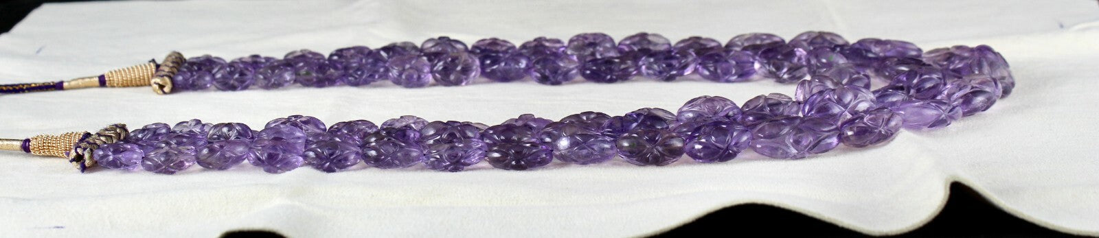 Certified Antique Amethyst Beads 754 Carats Carved Oval Natural Necklace