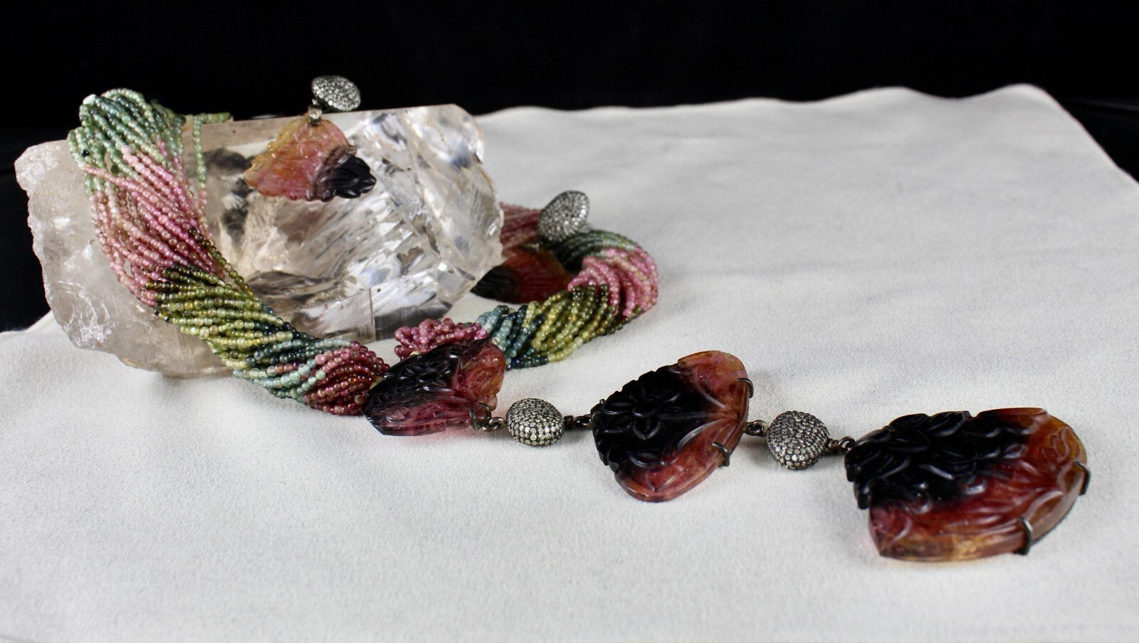 Certified Natural Watermelon Multi Tourmaline 10ct Sterling Silver Necklace