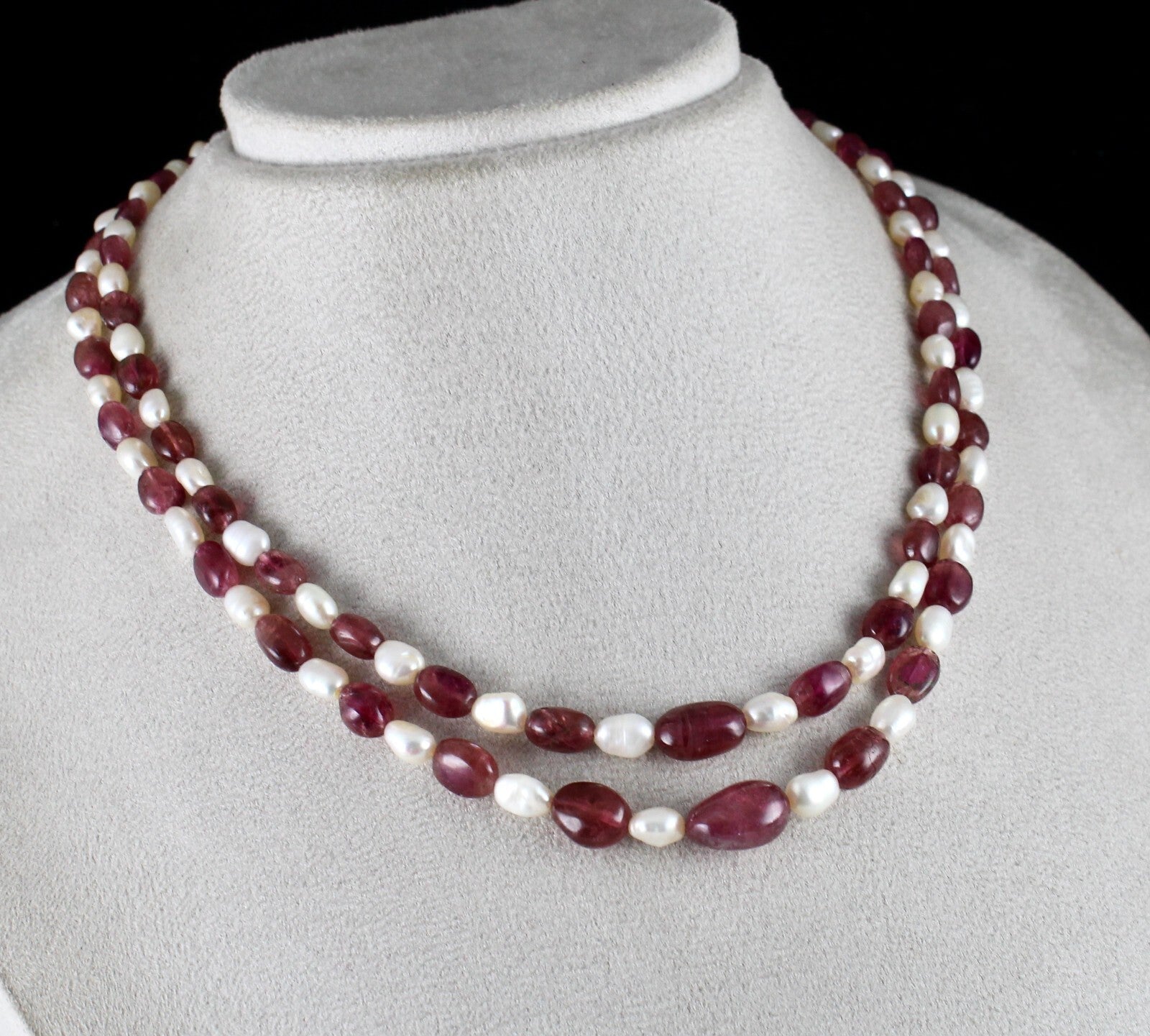 Certified Natural Pink Tourmaline Rubellite 218ct Pearl Beads Gemstone Necklace