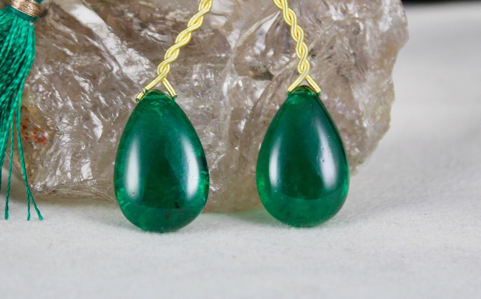 22X14 MM NATURAL ZAMBIAN EMERALD PEAR TEARDROPS 43 CARATS GEMSTONE EARRINGS