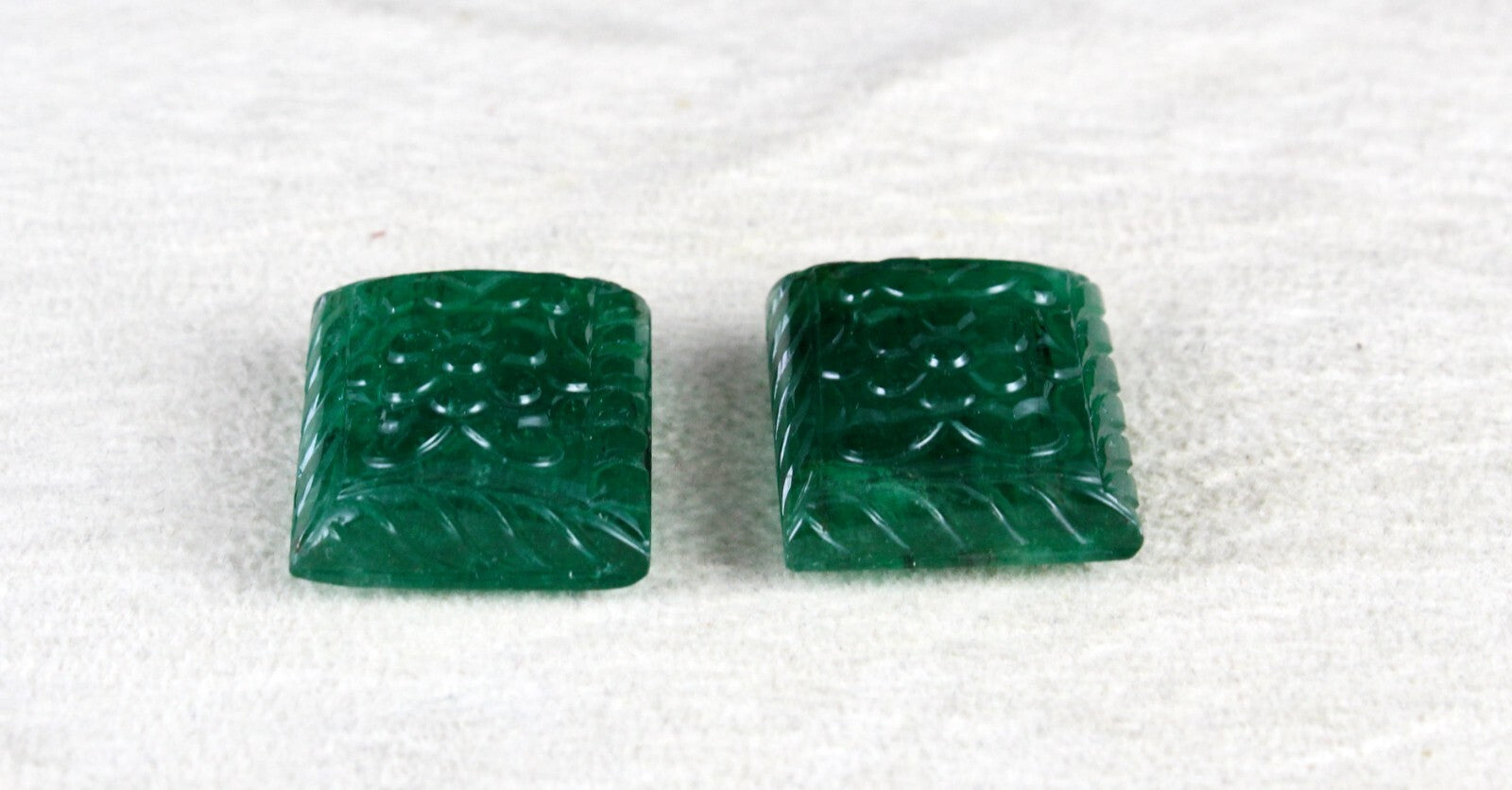 Certified Natural Emerald Mughal Carved 20x18mm 65.45ct Gemstone Earrings Pair