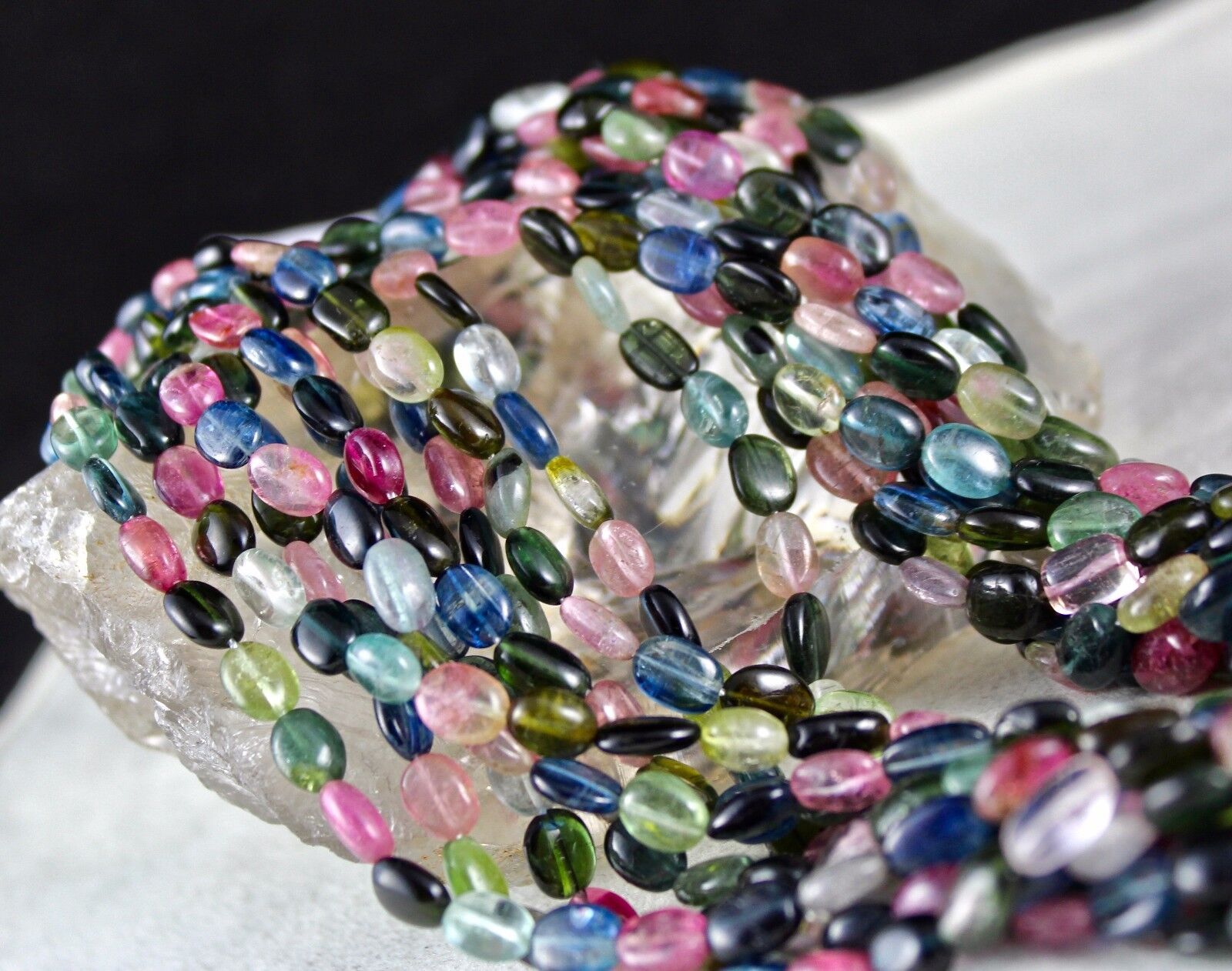 Natural Multi Tourmaline Cabochon Beads 10 L 985 Ct Gemstone Silver Necklace
