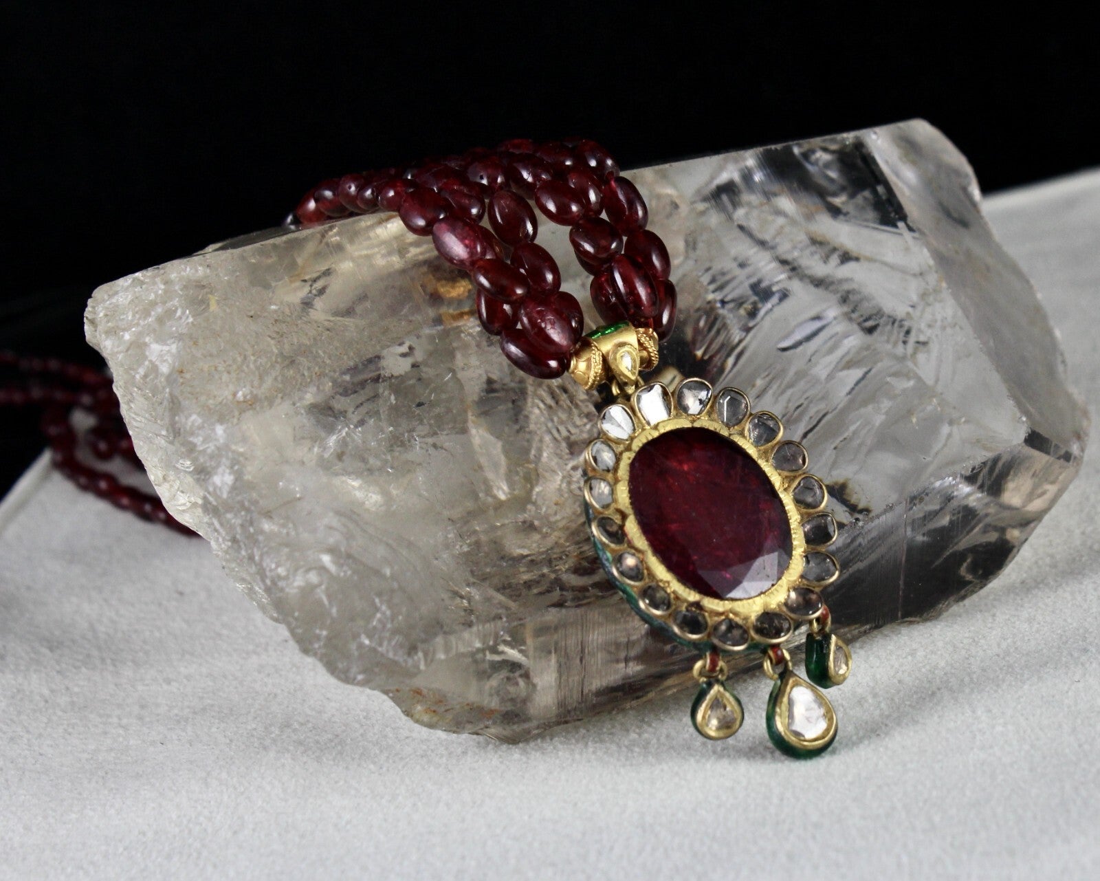 Certified Antique Jadau Natural Diamond 302ct 18k Gold Oval Pendant Earring Set