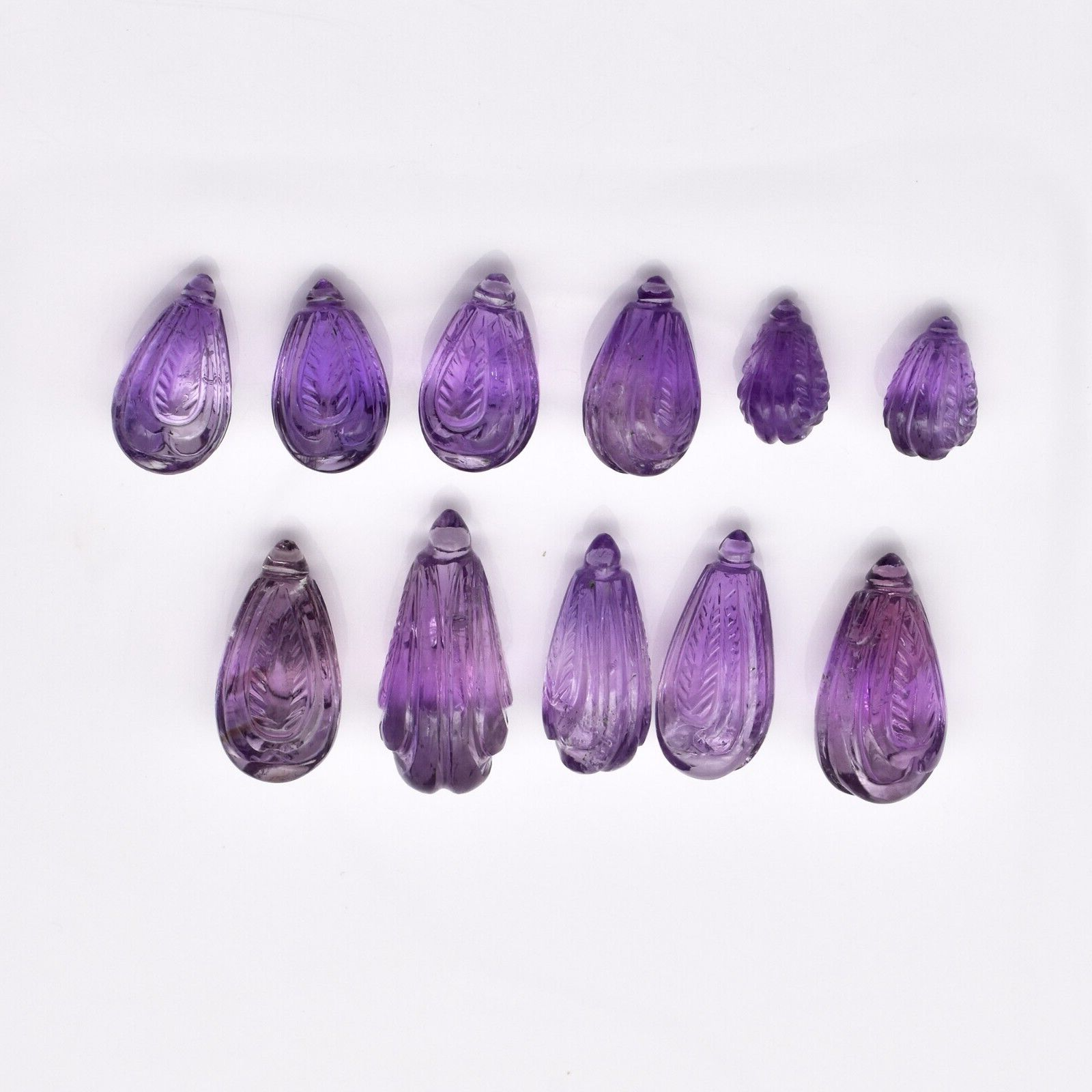 Natural Amethyst Engraved Drop 11Pc 131.8 Ct Loose Gemstone Earring Necklace Set