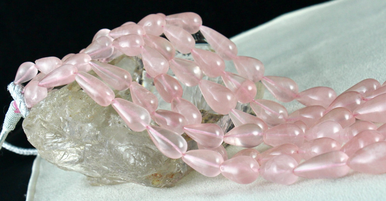 Natural 920 Cts Rose Quartz Beads Drops Cabochon Gemstone Necklace For Women