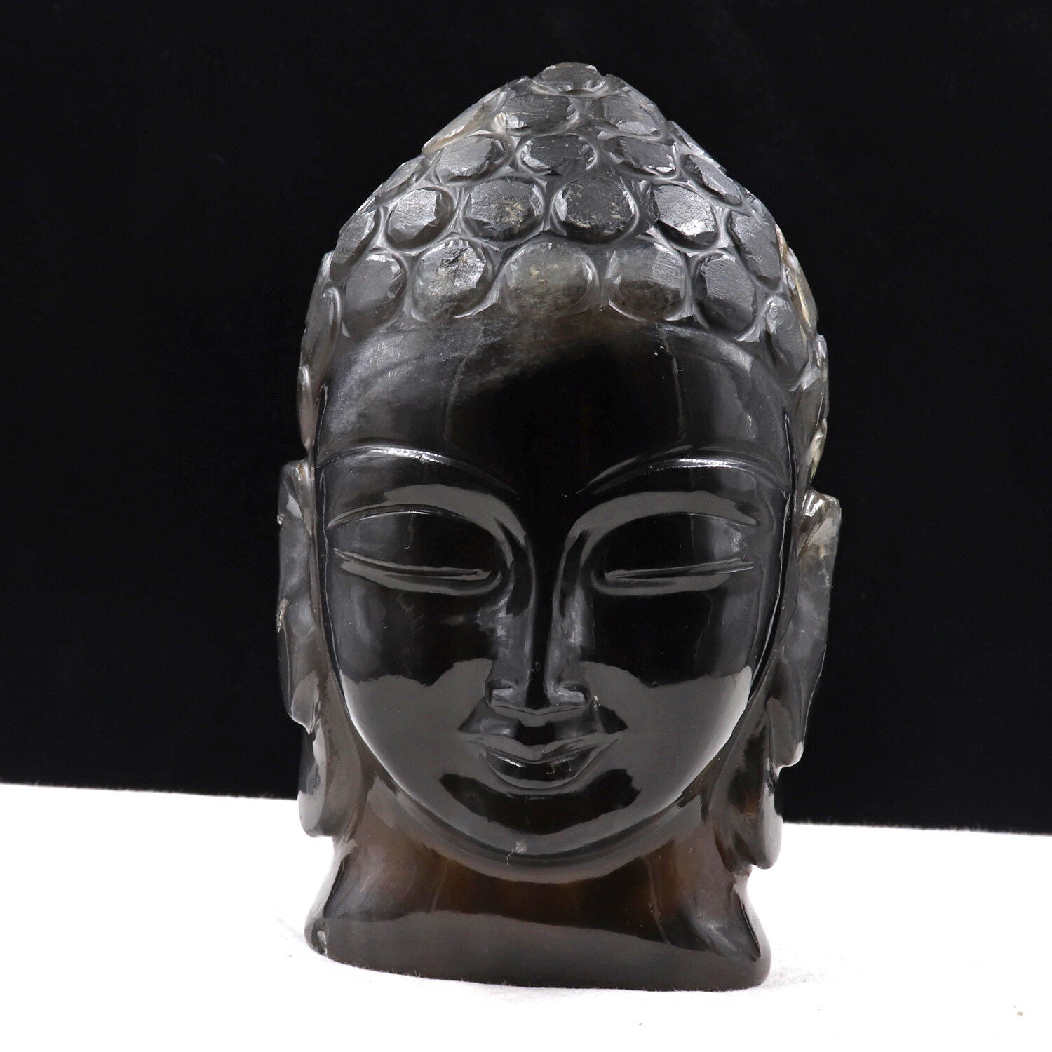 Natural Smokey Quartz Buddha Head 6.5 In 8480 Ct Gemstone Statue For Home Decor