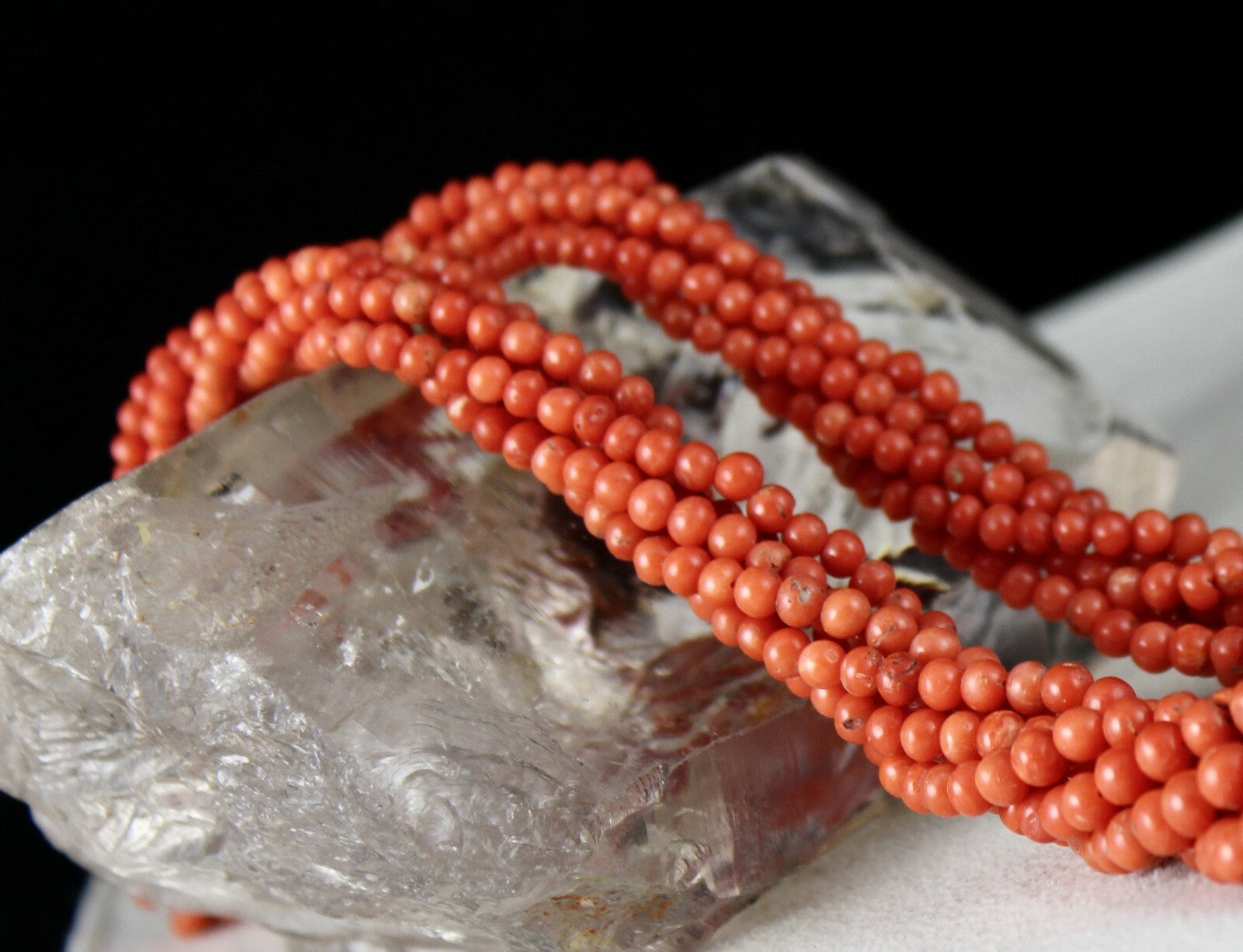 Certified Natural Italian Coral Beads 360ct 6mm 6 Line Sterling Silver Necklace