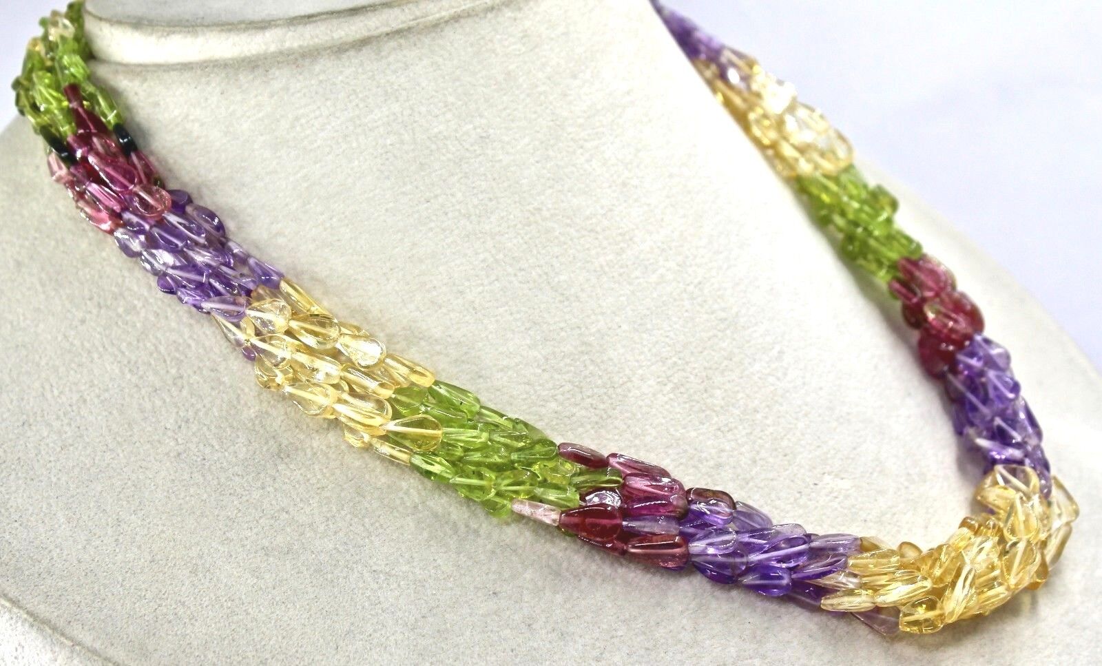 MULTI COLOR PERIDOT CITRINE TOURMALINE BEADS 8 LINE 313 CARATS GEMSTONE NECKLACE