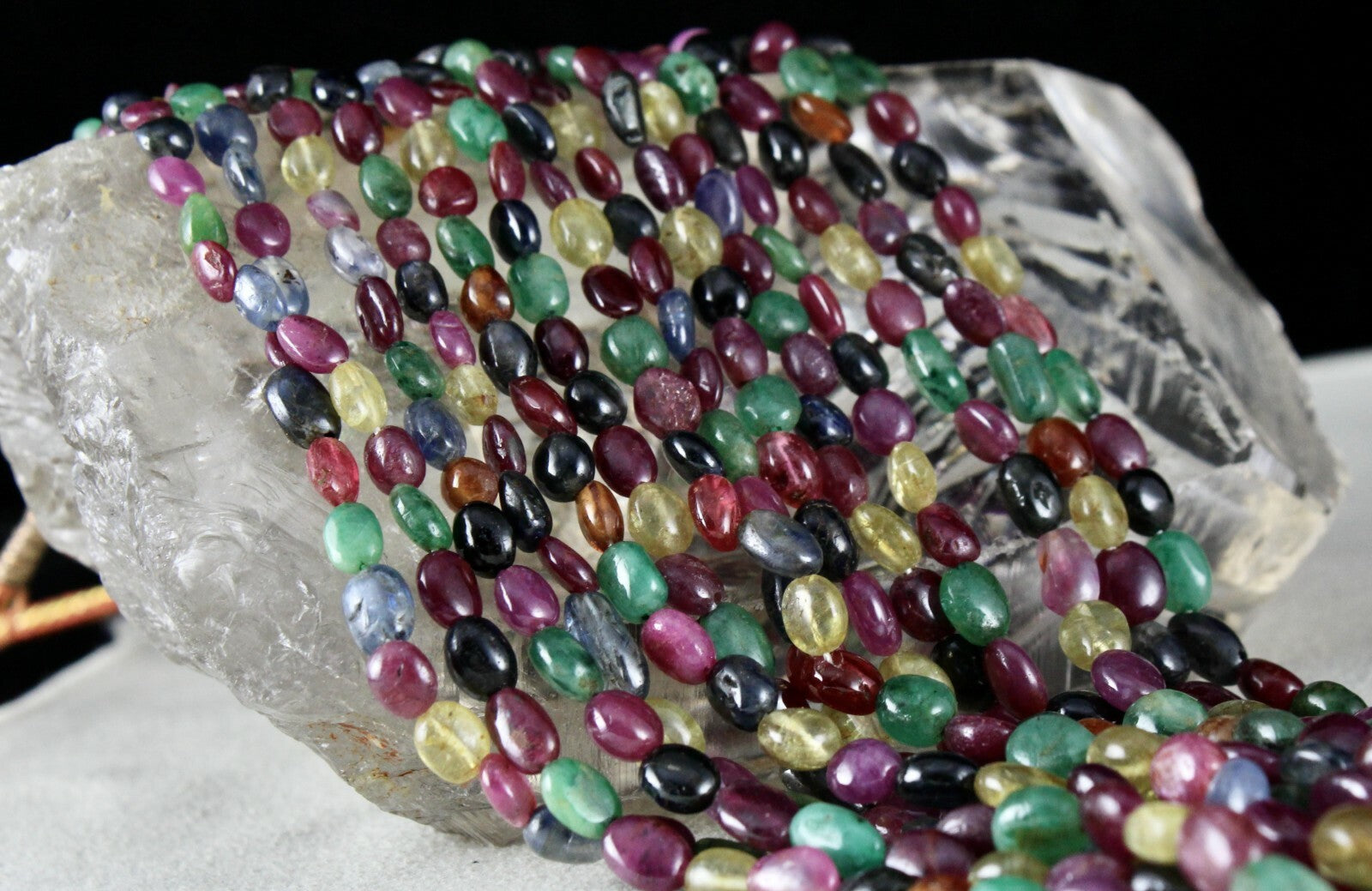 Certified Natural Emerald Ruby Sapphire Hessonite 542ct Gemstone Necklace