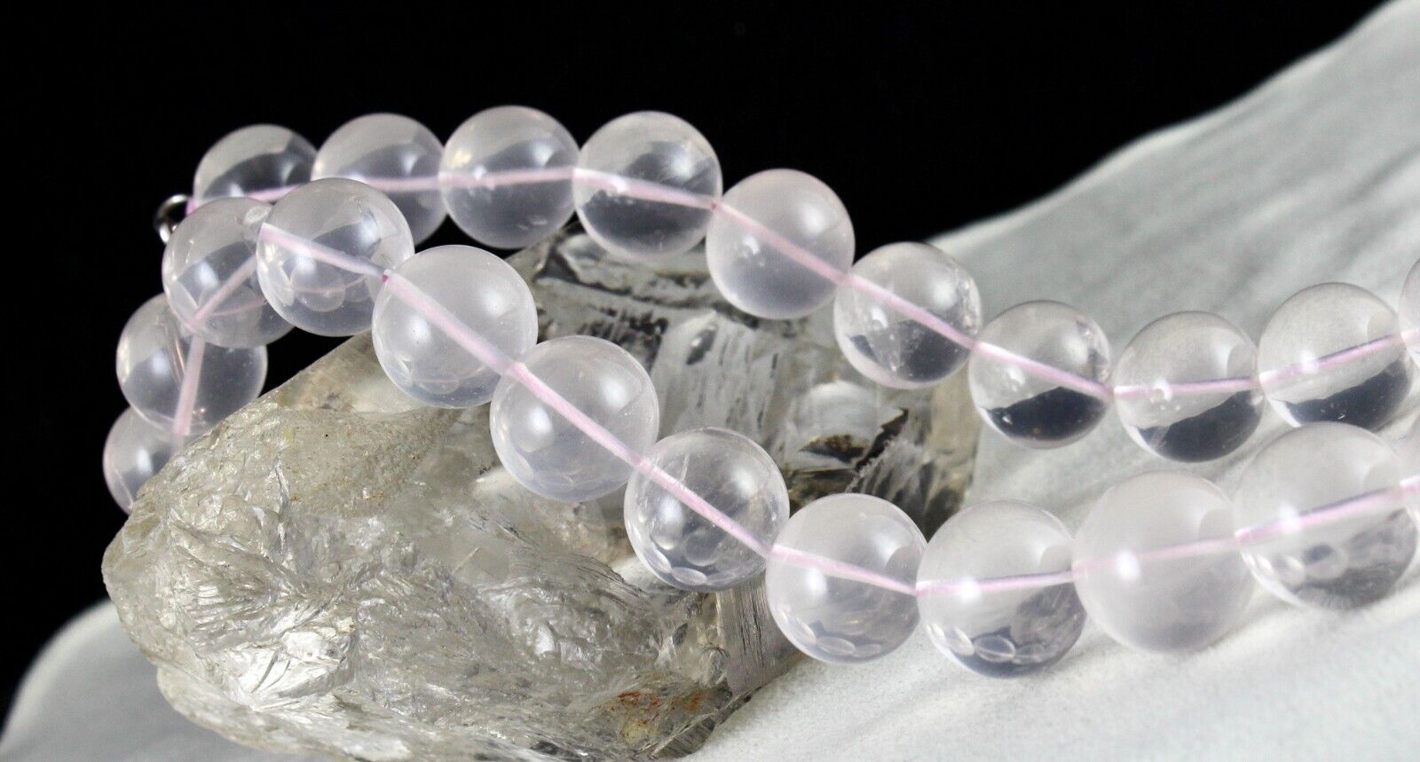 NATURAL ROSE QUARTZ BEADS ROUND 1 LINE 1041 CT GEMSTONE FASHION SILVER NECKLACE