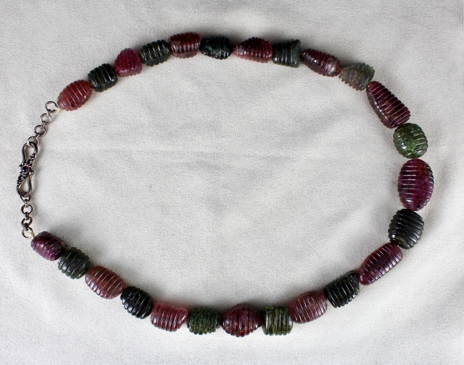 NATURAL MULTI COLOUR TOURMALINE BEADS CARVED CABOCHON 849 CARATS LADIES NECKLACE