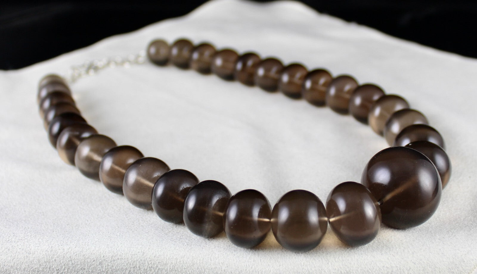 Natural Smoky Quartz 1633 Ct Round Beads Sterling Silver Gemstone Necklace