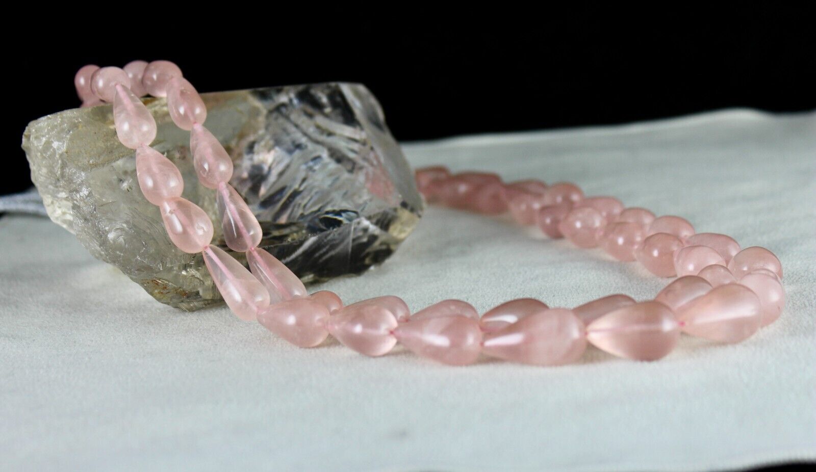 Natural Rose Quartz Beads Drops Cabochon 2 L 649 Ct Gemstone Fashion Necklace