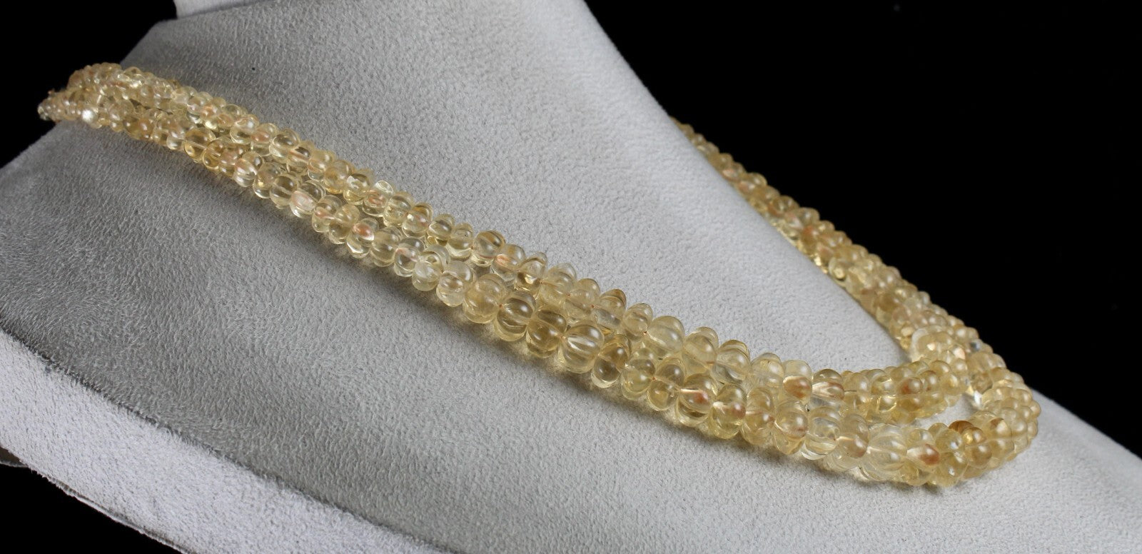 Natural Yellow Citrine 558 Ct Beads Carved Round Gemstone Vintage Necklace