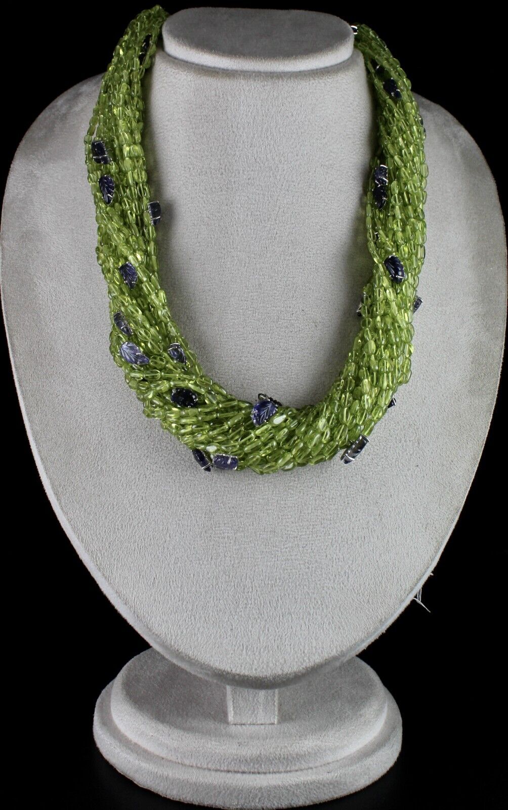 Designer Natural Peridot Bead Iolite Carved Leaf 1379 Ct Silver Fashion Necklace