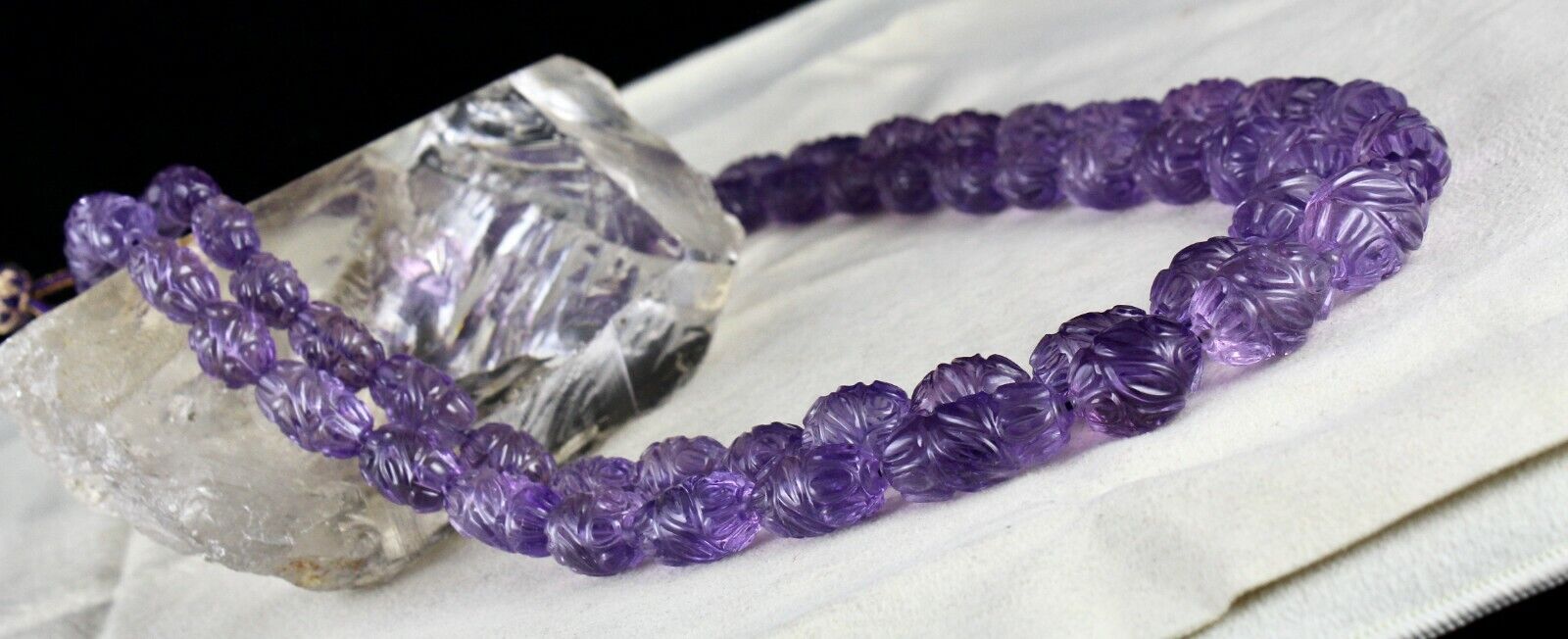 Certified Natural Amethyst Carved Beads 2 L 759 Ct Gemstone Important Necklace