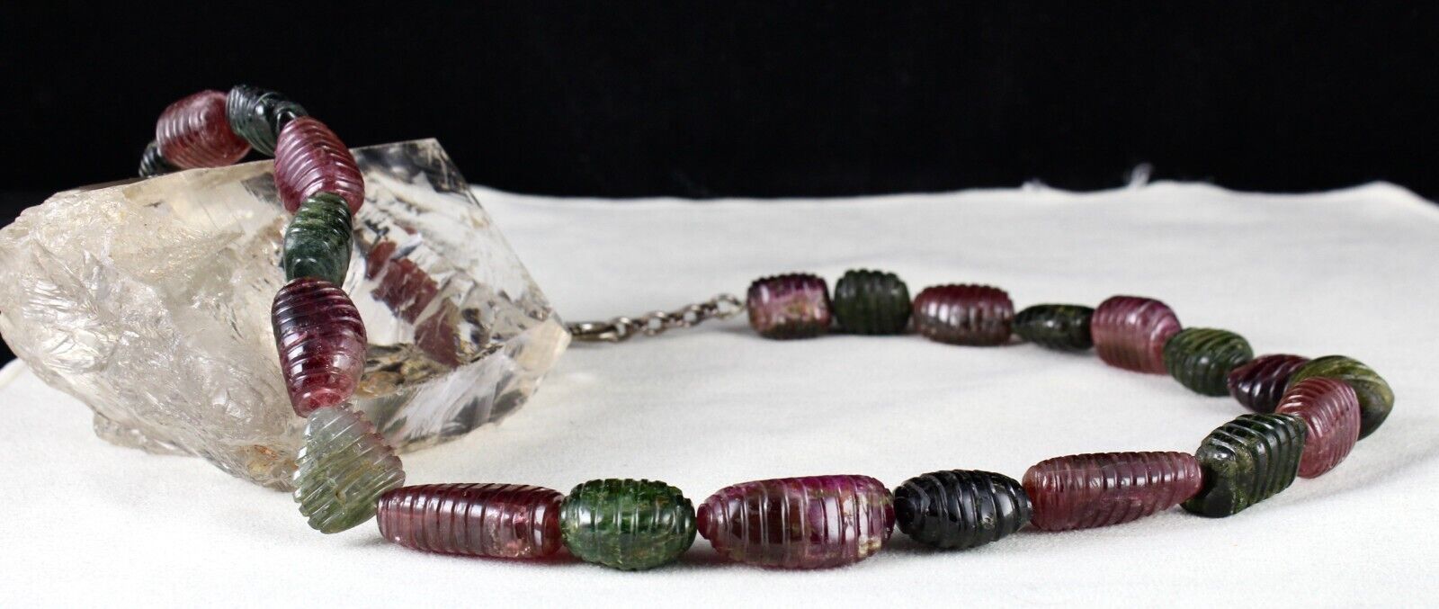 NATURAL MULTI COLOUR TOURMALINE BEADS CARVED CABOCHON 849 CARATS LADIES NECKLACE