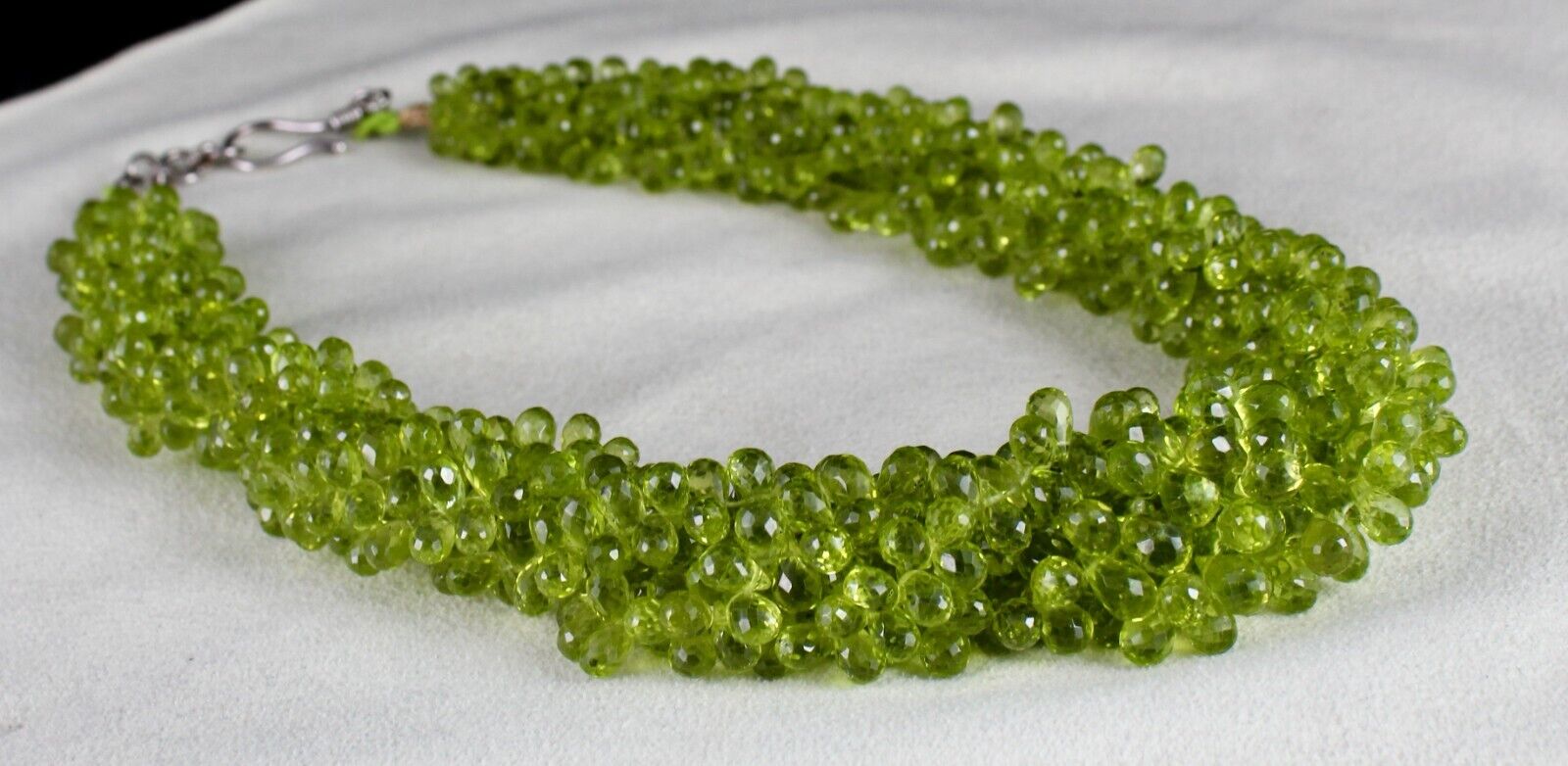 Natural Peridot Beads Tear Drops 5 Line 892 Cts Gemstone Silver Fashion Necklace