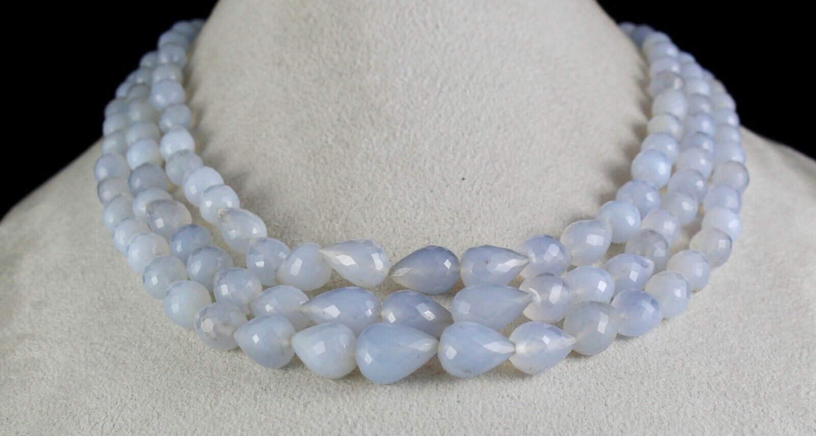 Natural Blue Chalcedony Beaded Teardrop 3 L 716 Ct Gemstone Fashion Necklace