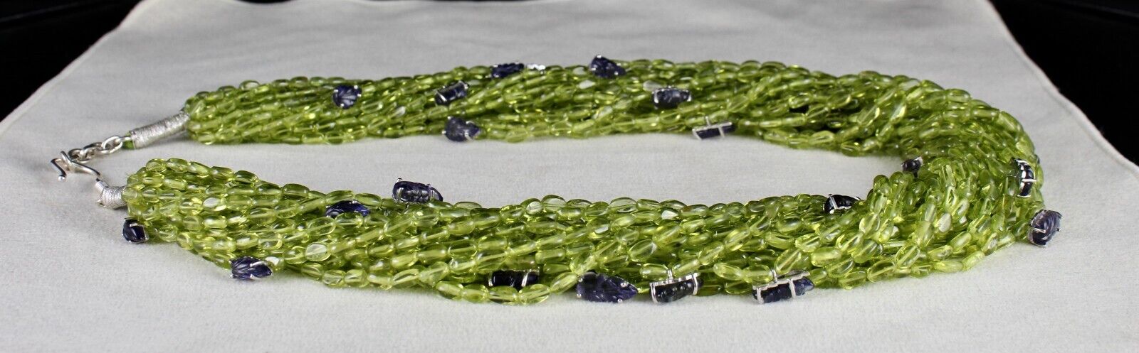 Designer Natural Peridot Bead Iolite Carved Leaf 1379 Ct Silver Fashion Necklace