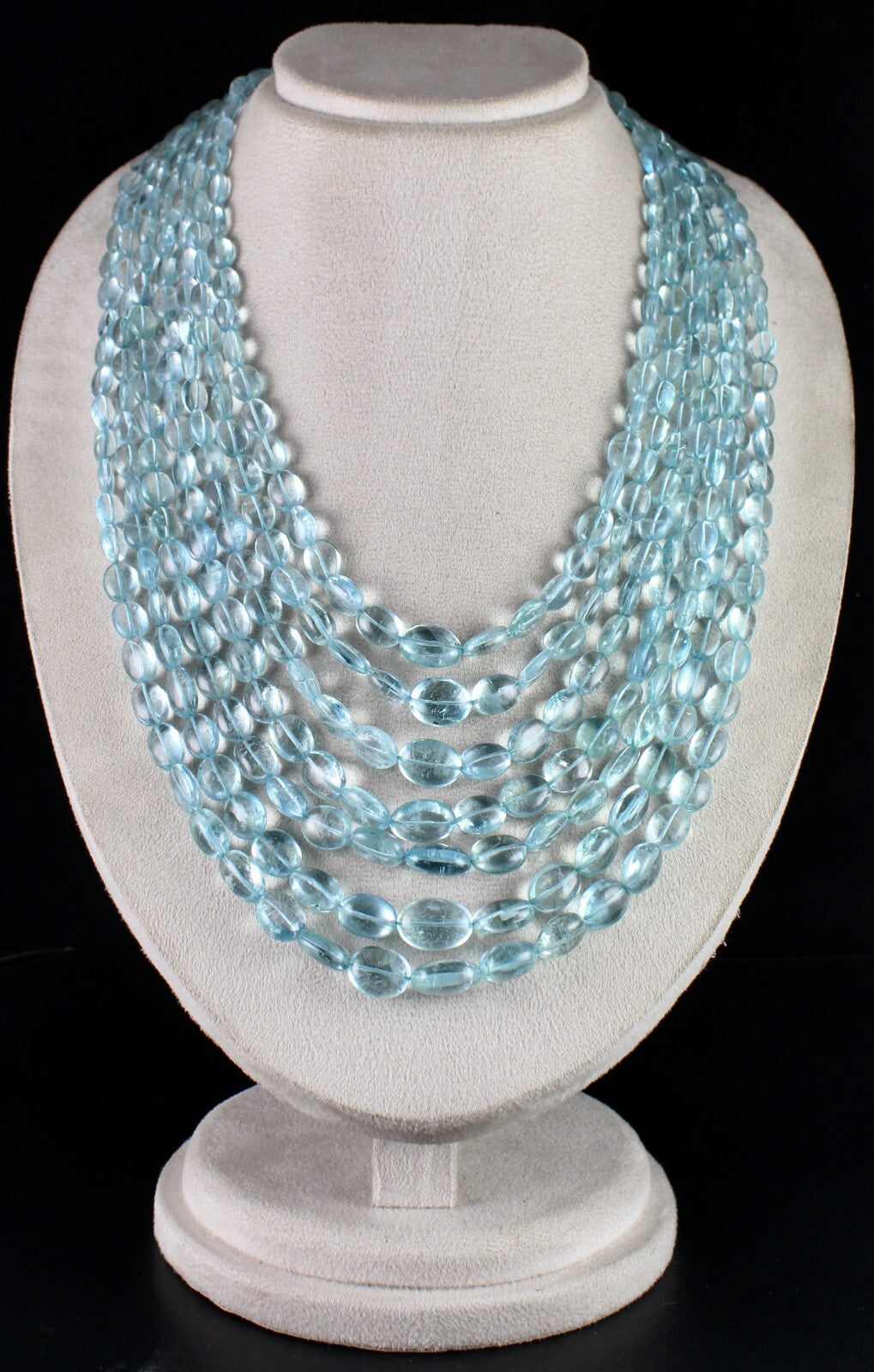 Certified Natural Blue Aquamarine Beads 1405 Ct Cabochon Necklace 7 L Important