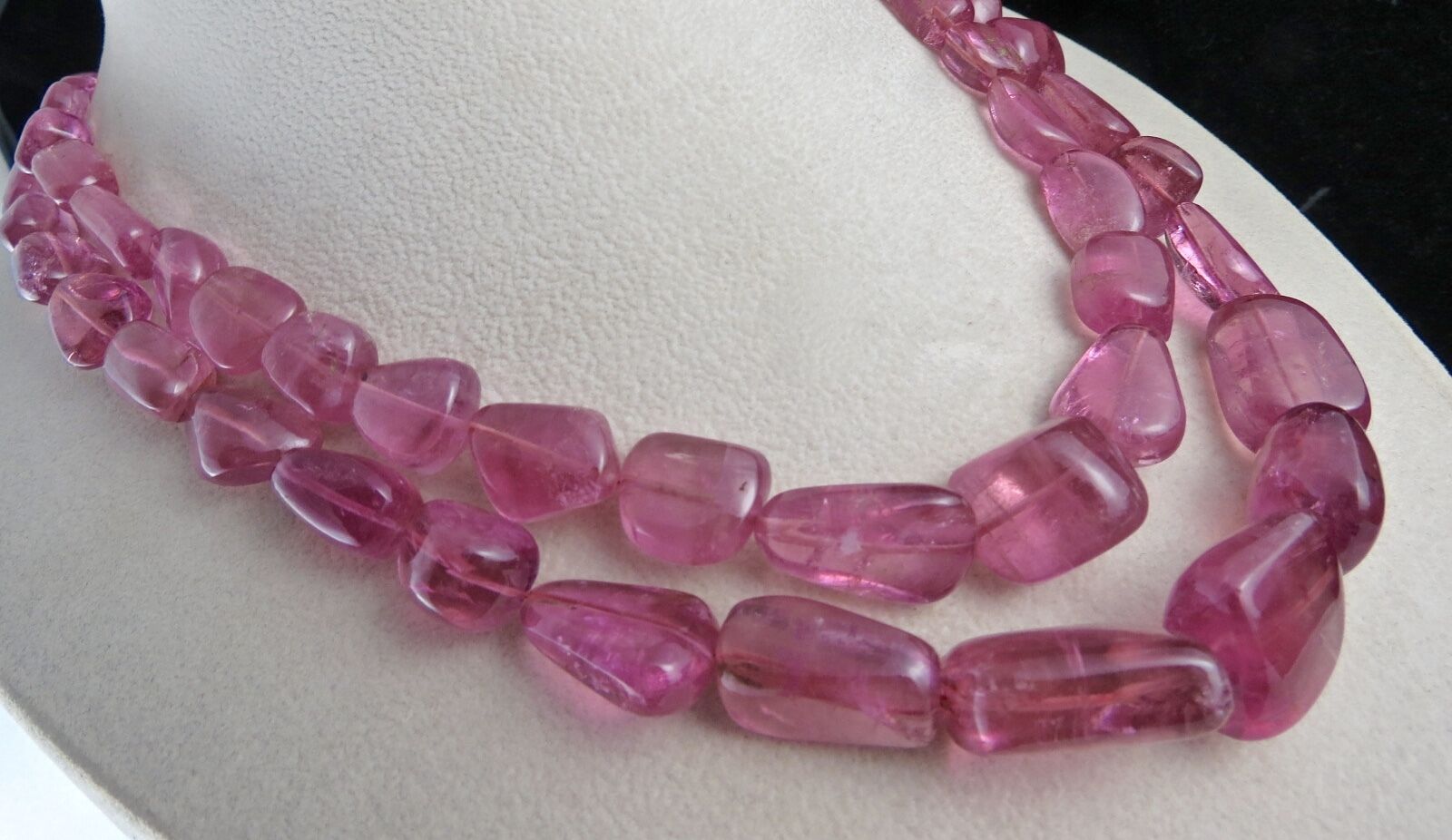 GTL CERTIFIED NATURAL PINK TOURMALINE RUBELLITE BEADS TUMBLE 2L 908 CTS NECKLACE