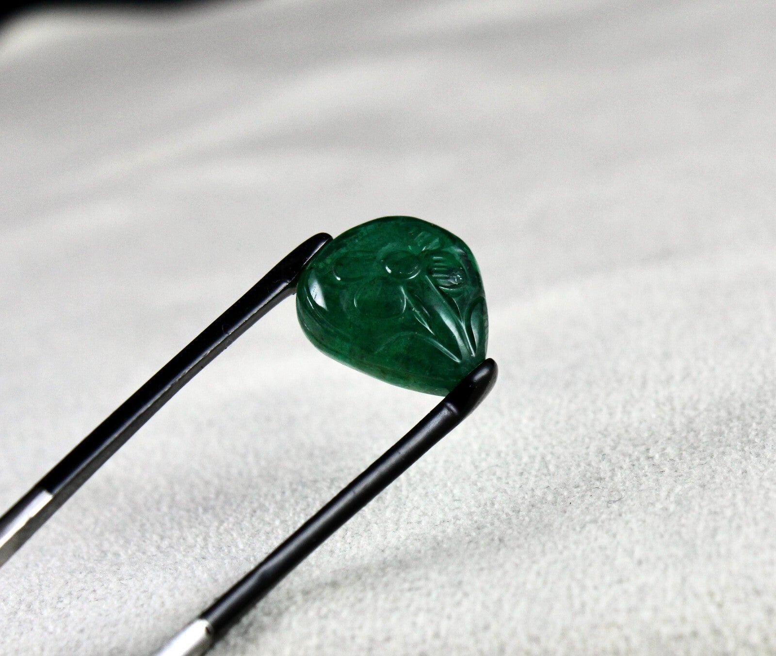 Certified Natural Zambia Emerald 11.07 Ct Carved Pear Gemstone For Ring Pendant