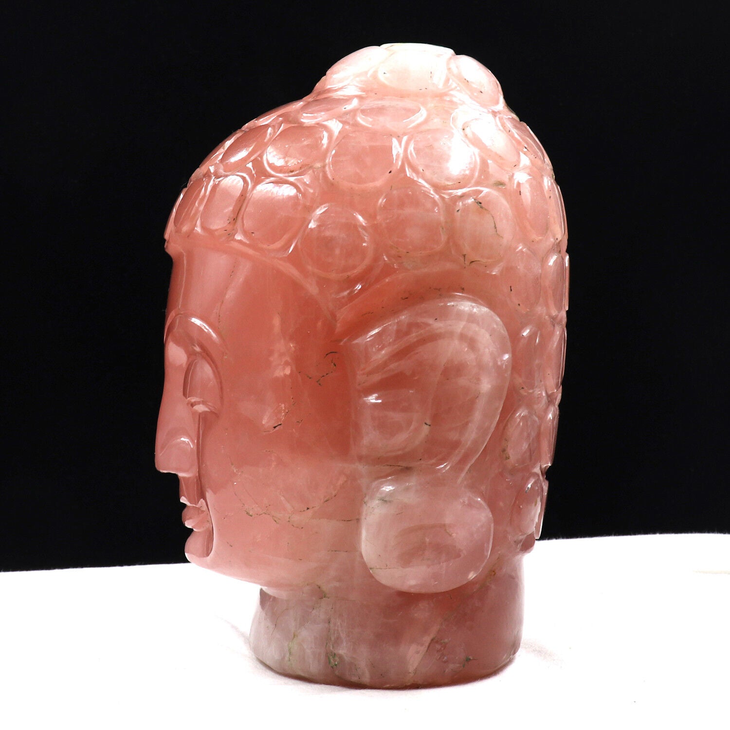 7" NATURAL ROSE QUARTZ BUDDHA HEAD 13500 CARATS GEMSTONE STATUE FOR HOME DECOR